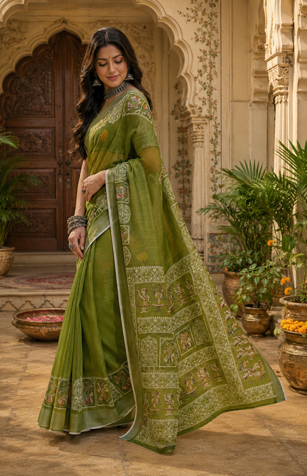 Linen Digital Printed Party Wear Saree - SAR-6013 - image 3