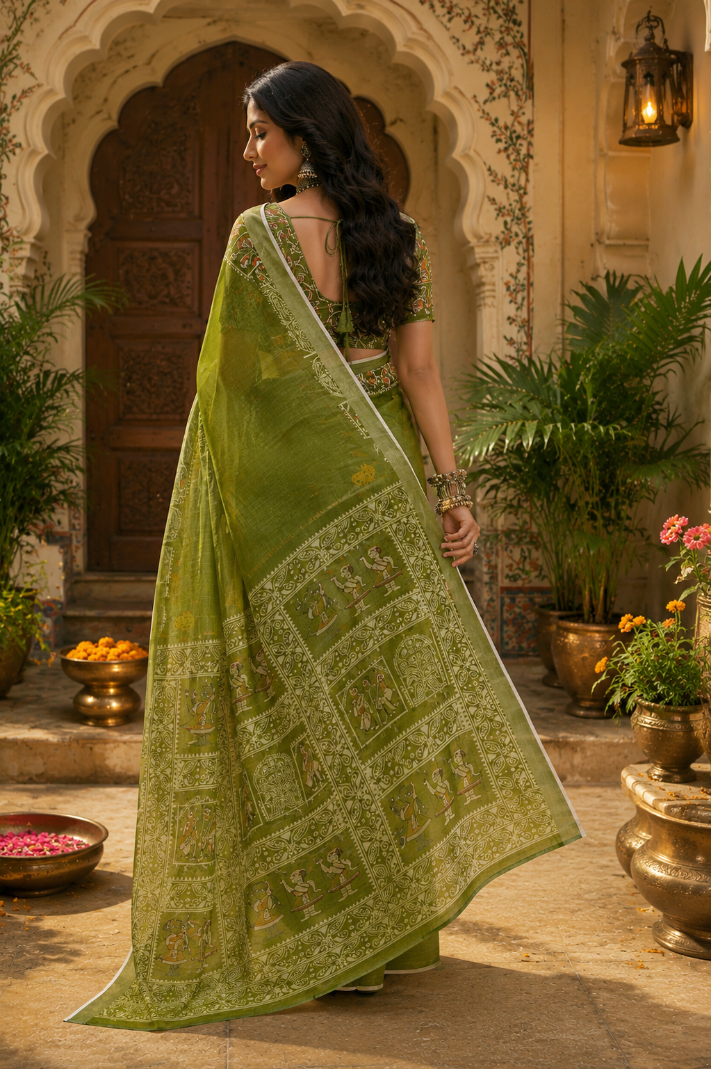 Linen Digital Printed Party Wear Saree - SAR-6013 - image 4