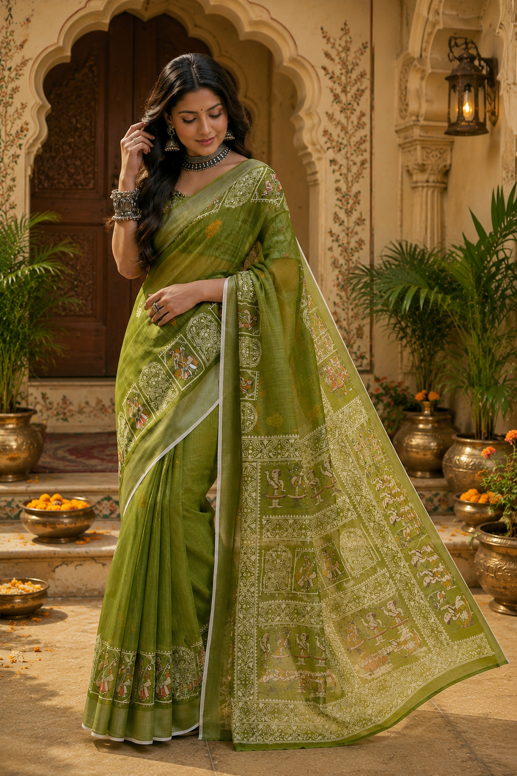 Linen Digital Printed Party Wear Saree - SAR-6013 - image 5