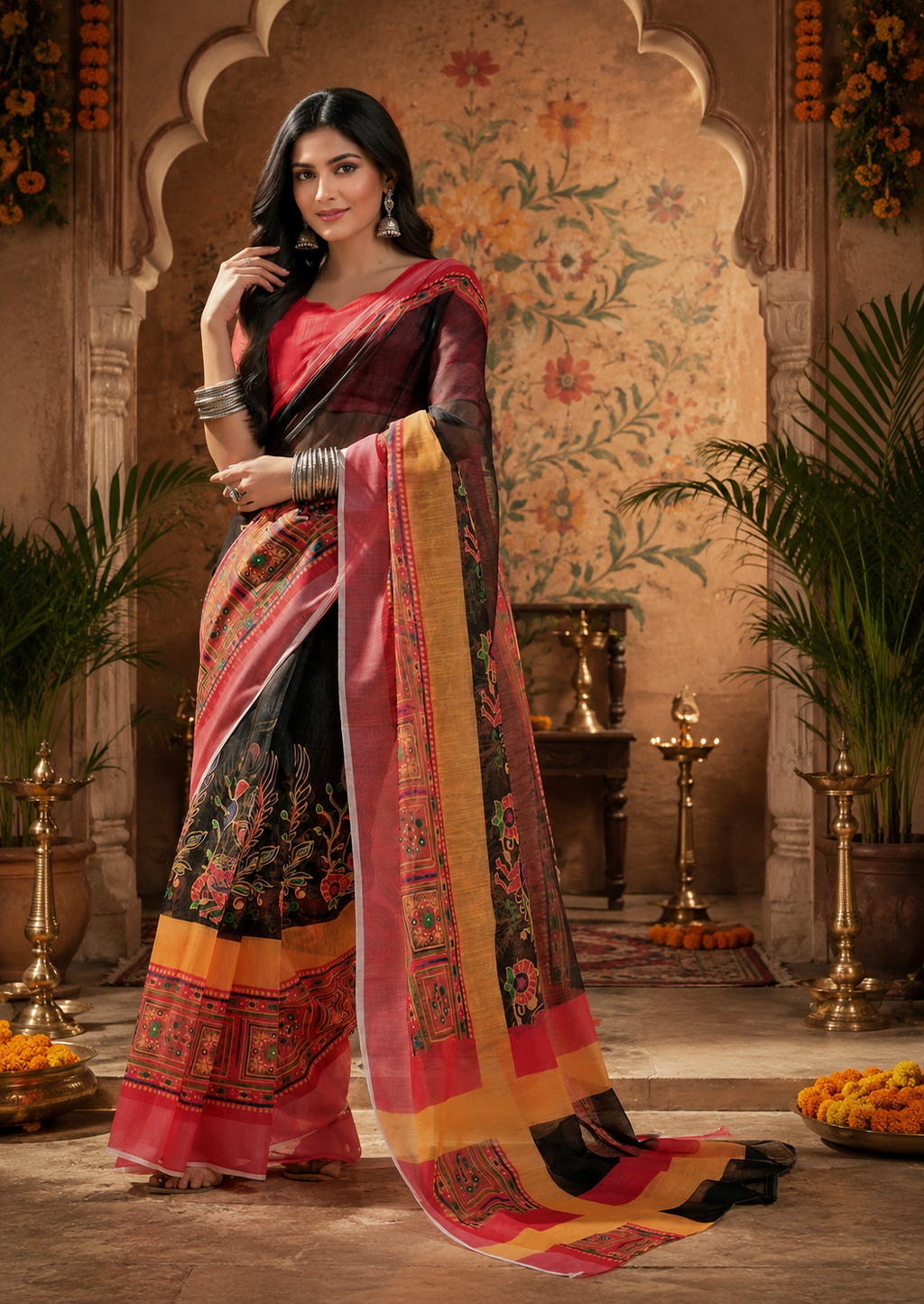 Linen Digital Printed Party Wear Saree - SAR-6015 - image 2