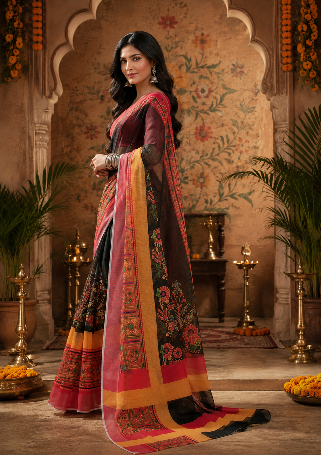 Linen Digital Printed Party Wear Saree - SAR-6015 - image 3