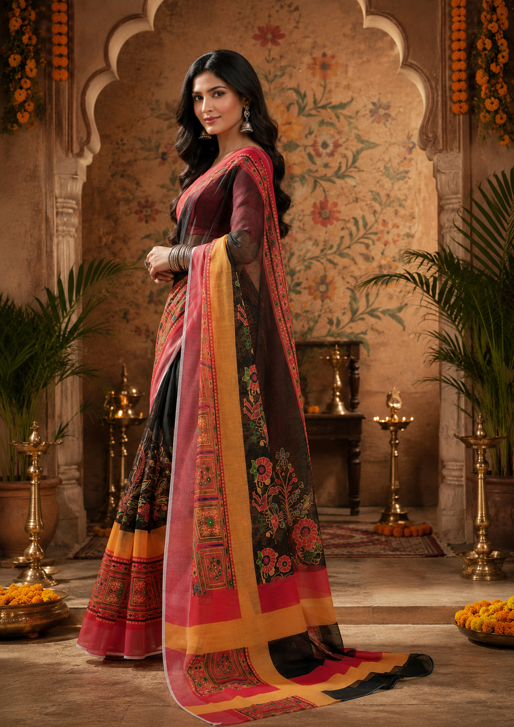 Linen Digital Printed Party Wear Saree - SAR-6015 - image 3