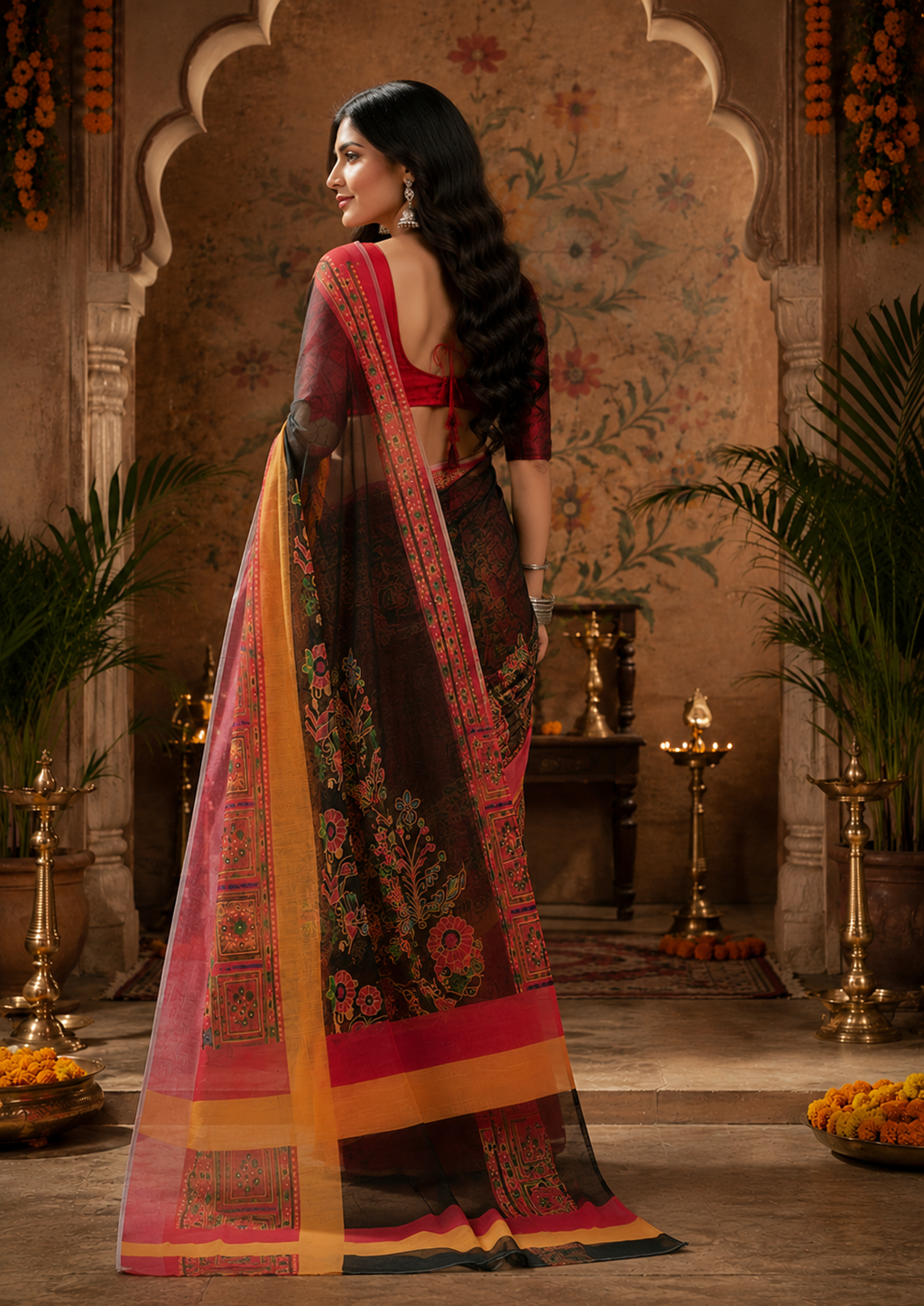 Linen Digital Printed Party Wear Saree - SAR-6015 - image 4