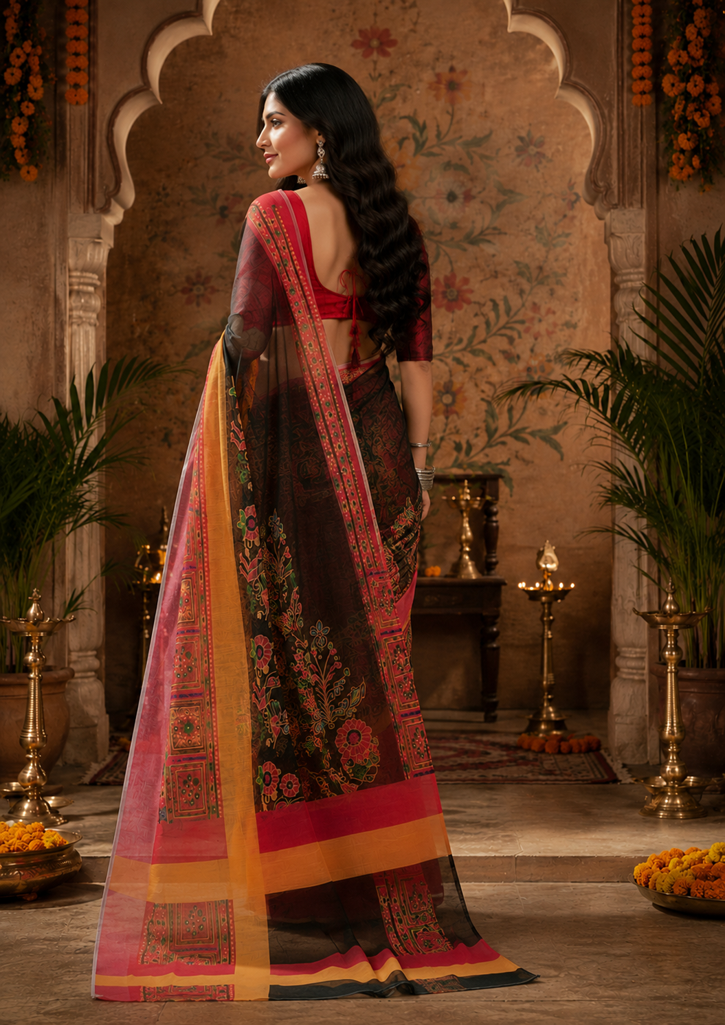 Linen Digital Printed Party Wear Saree - SAR-6015 - image 4