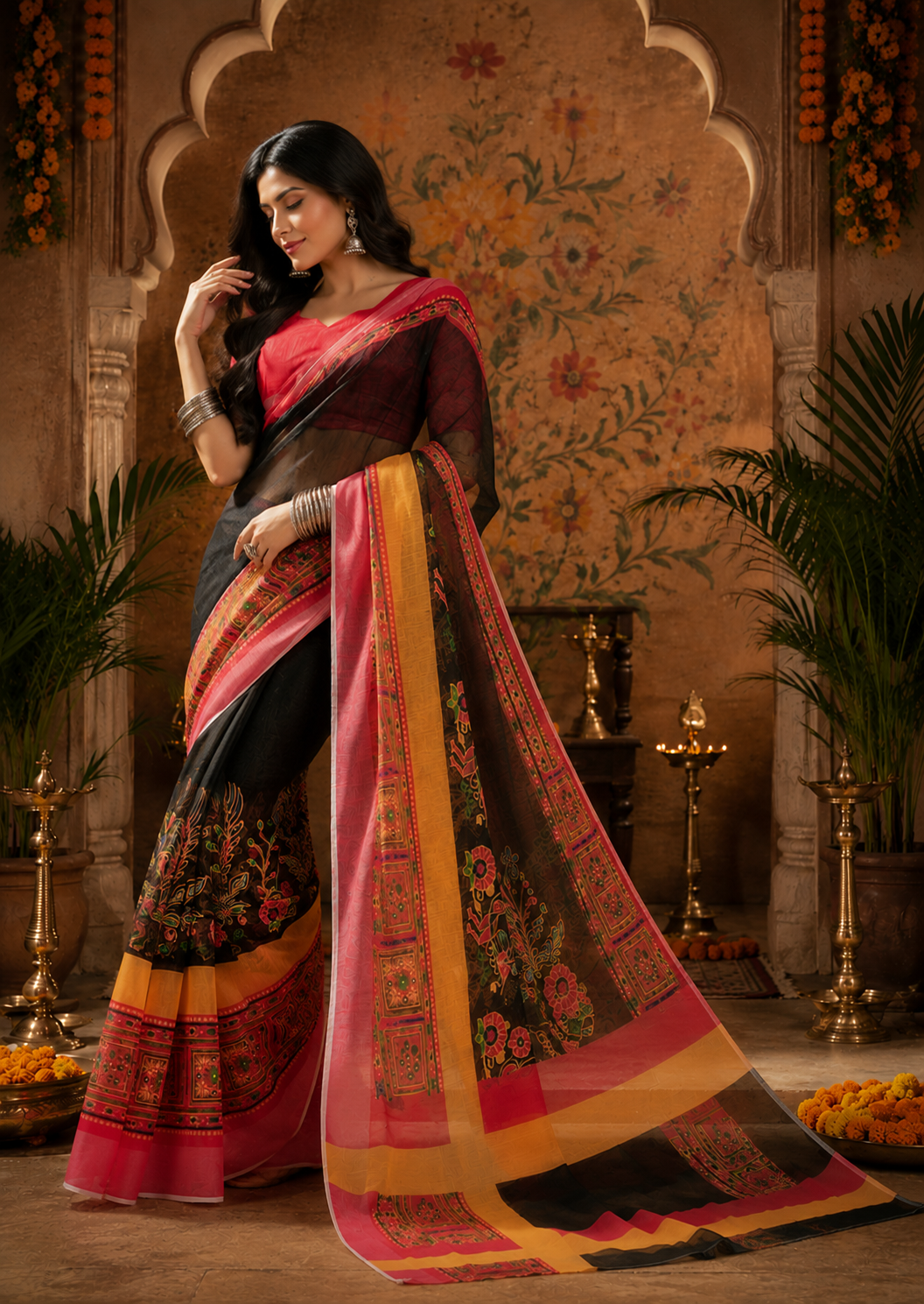 Linen Digital Printed Party Wear Saree - SAR-6015 - image 5