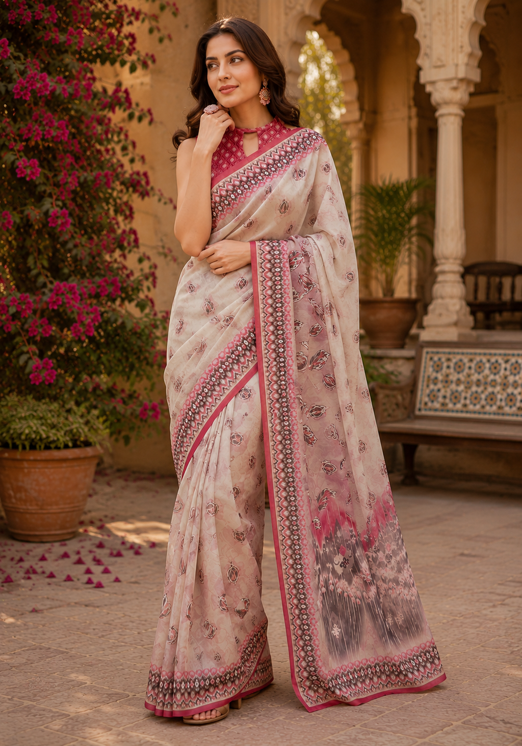 Linen Digital Printed Party Wear Saree - SAR-6018 - image 5