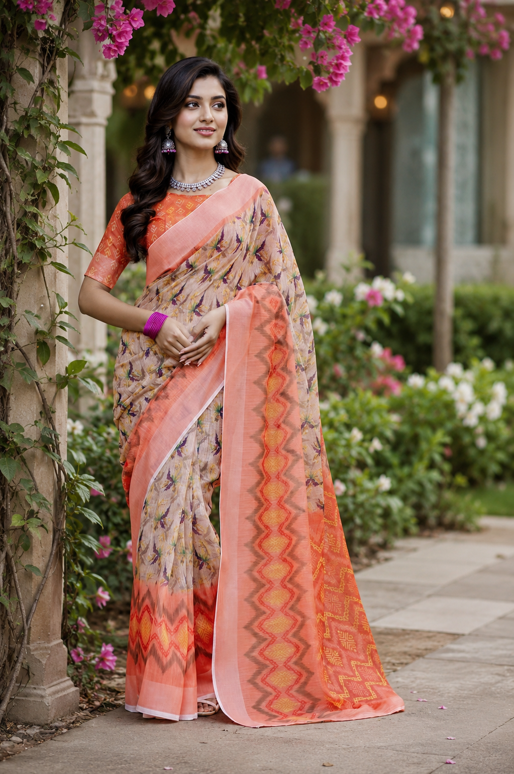 Linen Digital Printed Party Wear Saree - SAR-6019 - image 2
