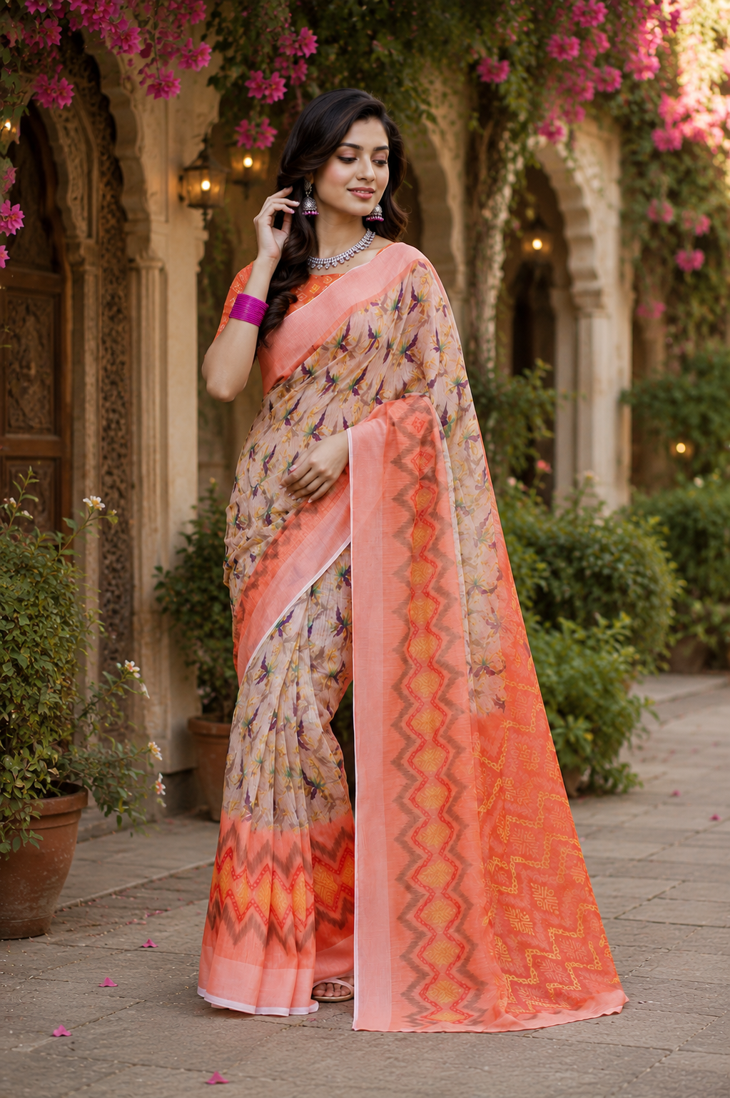 Linen Digital Printed Party Wear Saree - SAR-6019 - image 5