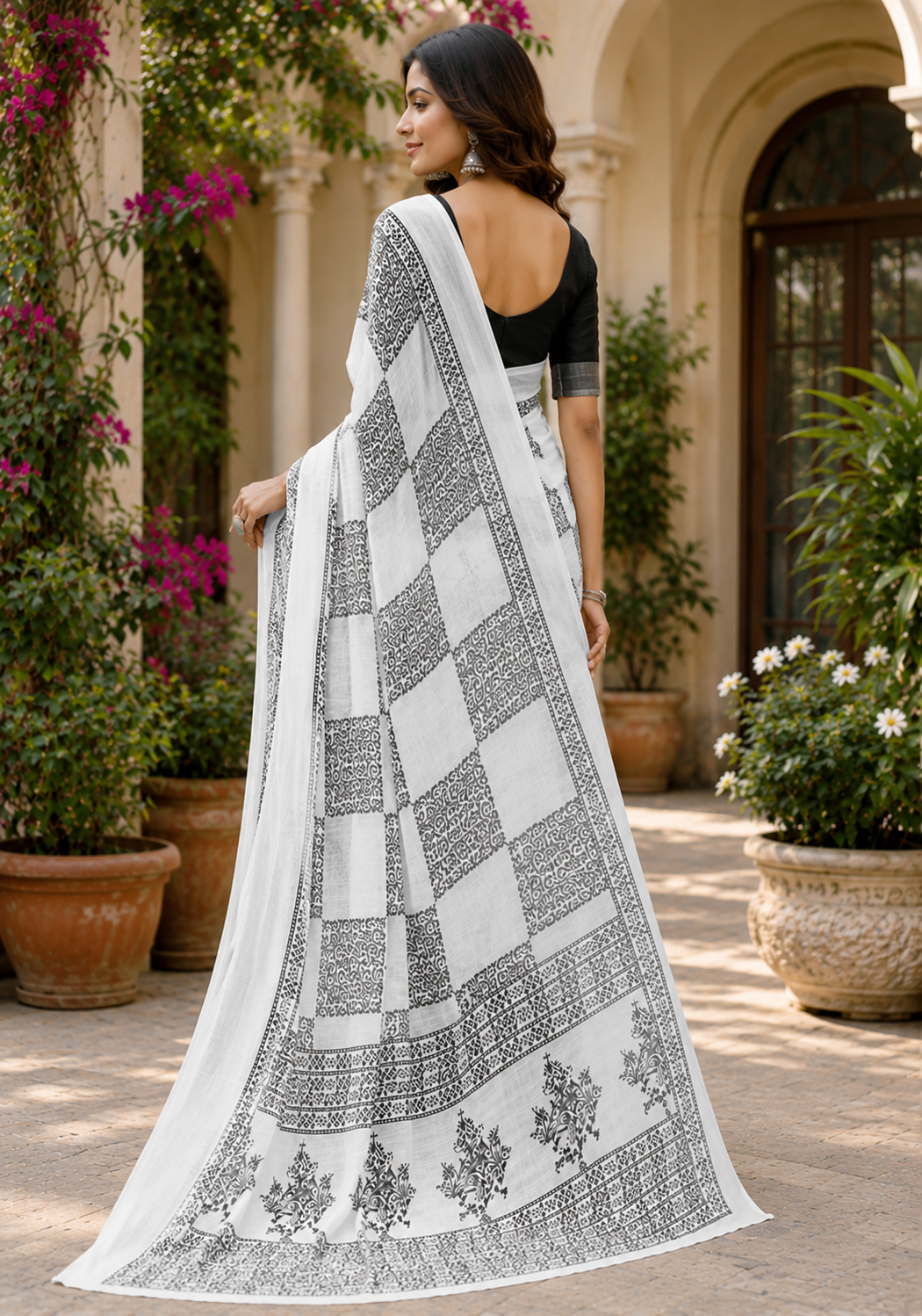 Linen Digital Printed Party Wear Saree - SAR-6047 - image 4