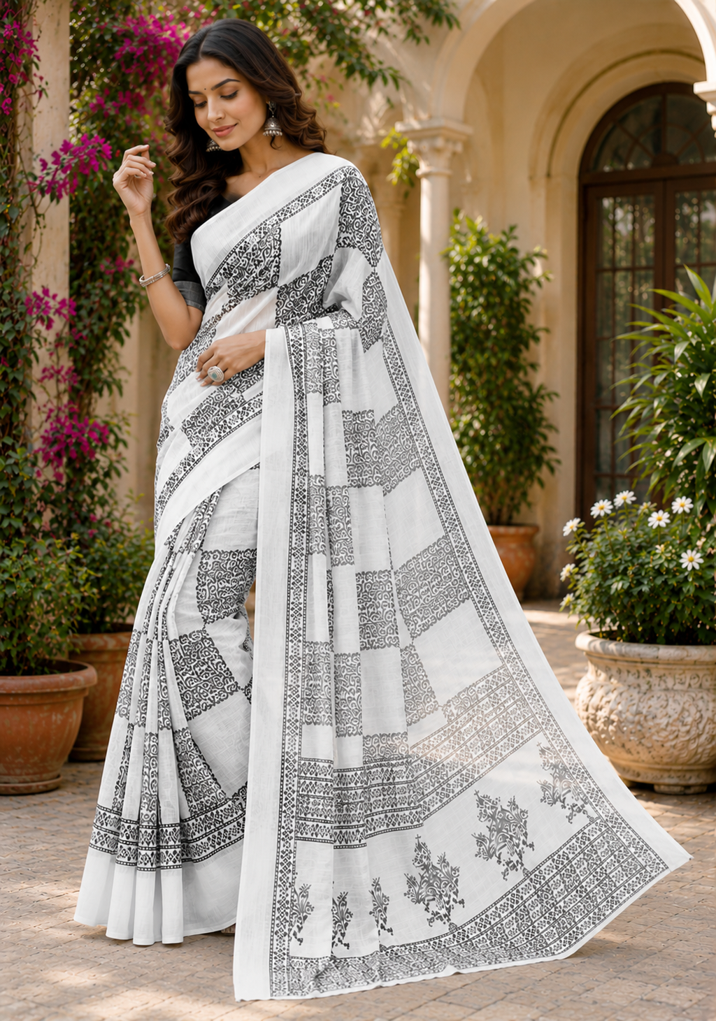 Linen Digital Printed Party Wear Saree - SAR-6047 - image 5