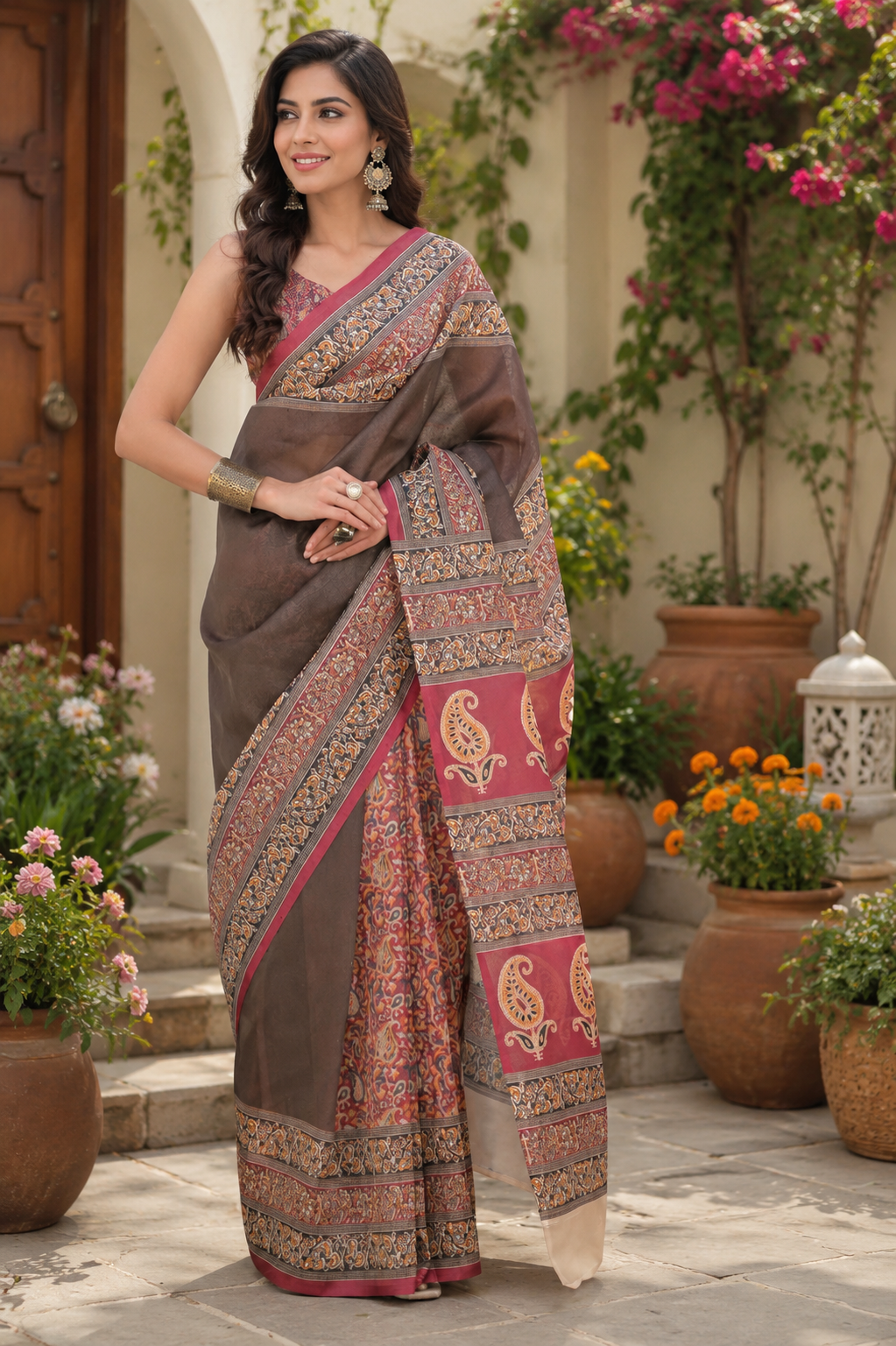 Linen Digital Printed Party Wear Saree - SAR-6048 - image 2