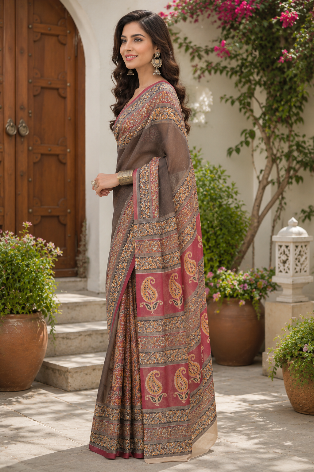 Linen Digital Printed Party Wear Saree - SAR-6048 - image 3