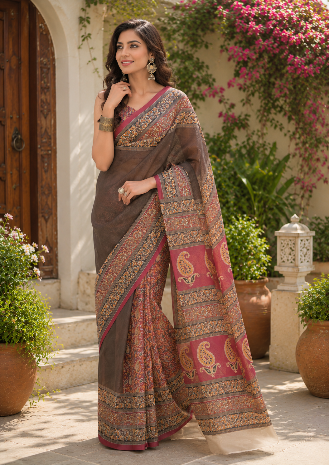 Linen Digital Printed Party Wear Saree - SAR-6048 - image 5