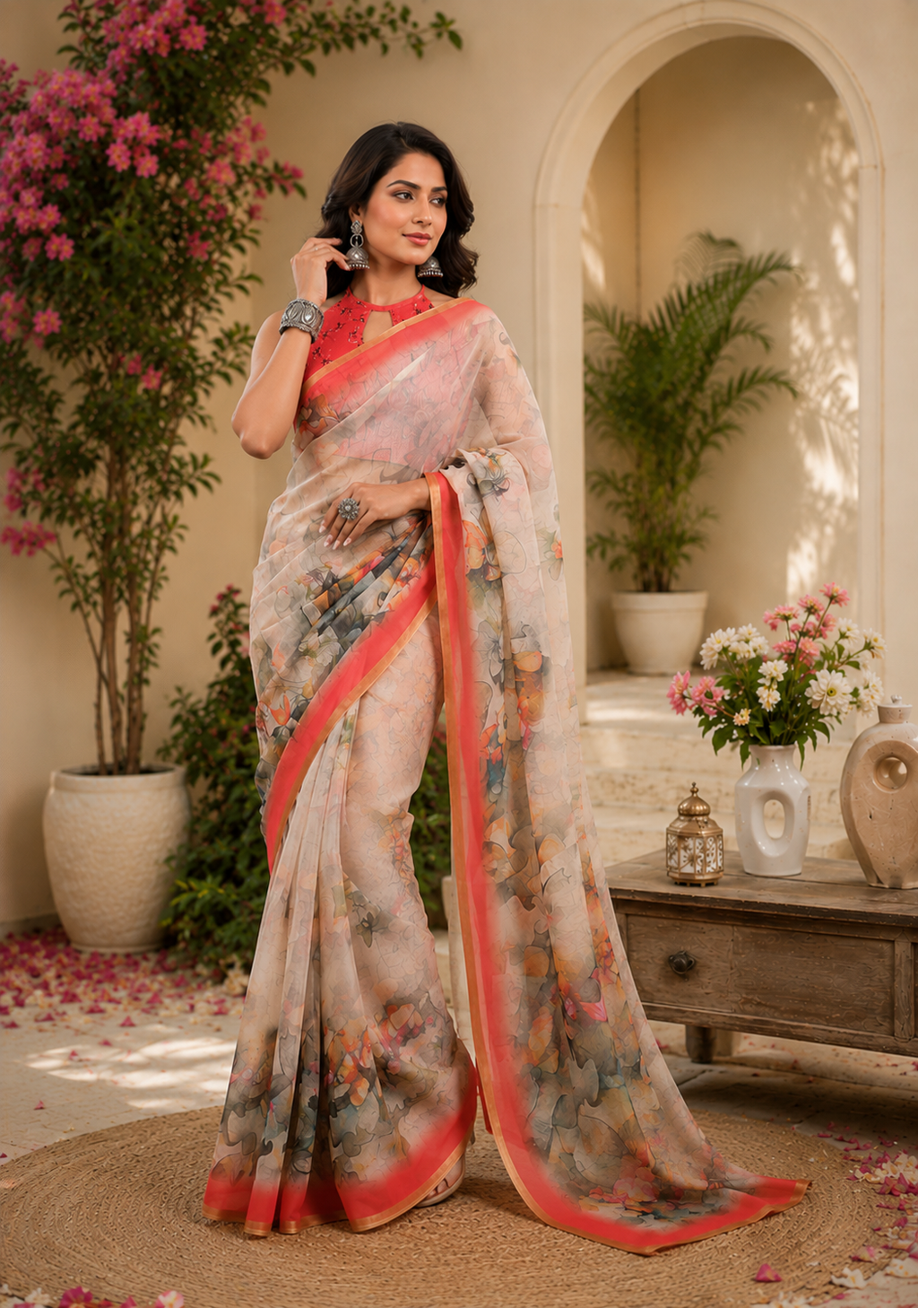 Linen Digital Printed Party Wear Saree - SAR-6051 - image 5