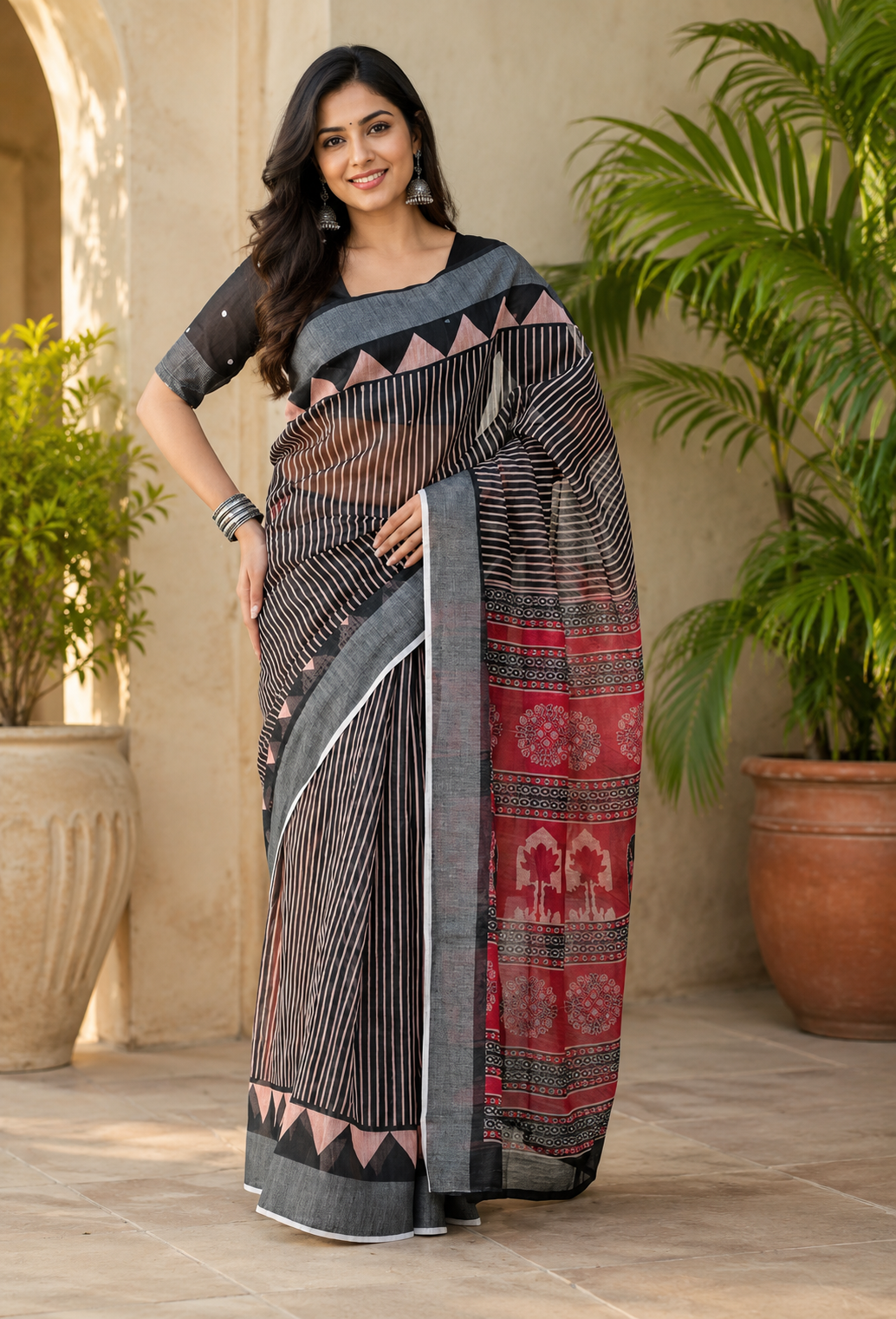Linen Digital Printed Party Wear Saree - SAR-6054 - image 2
