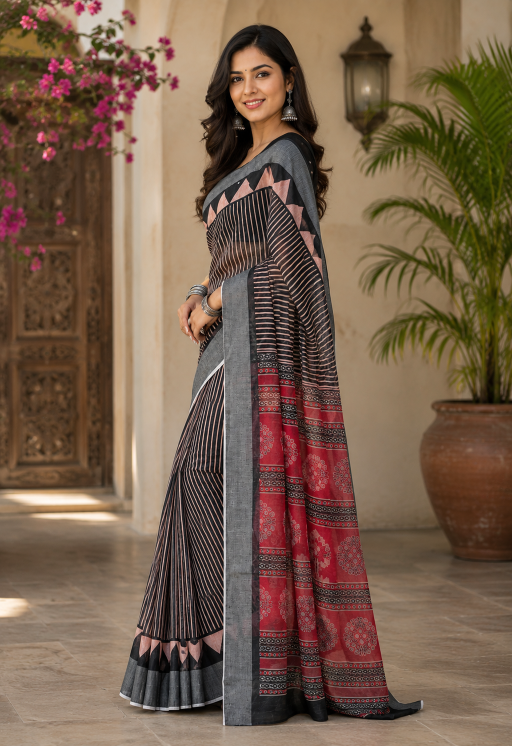 Linen Digital Printed Party Wear Saree - SAR-6054 - image 3