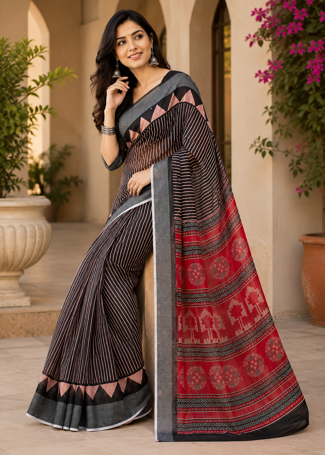 Linen Digital Printed Party Wear Saree - SAR-6054 - image 5
