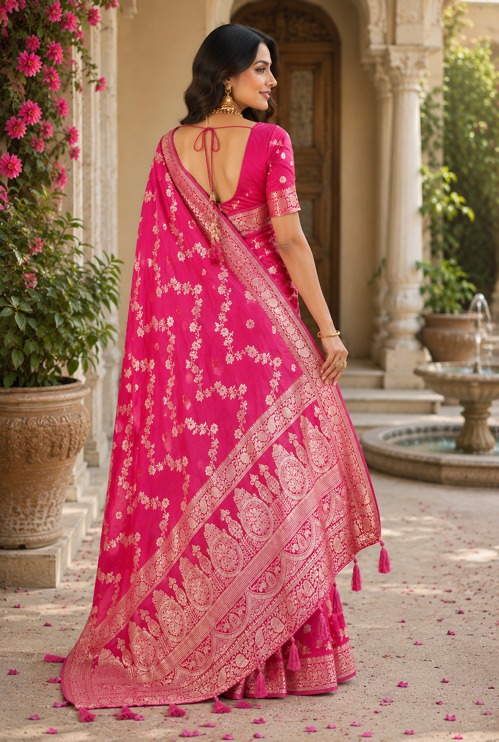Magenta Floral Pure Silk Jari Weave Party Wear Saree - image 3