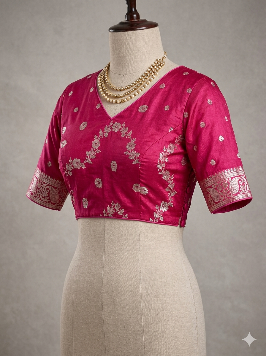 Magenta Floral Pure Silk Jari Weave Party Wear Saree - image 5