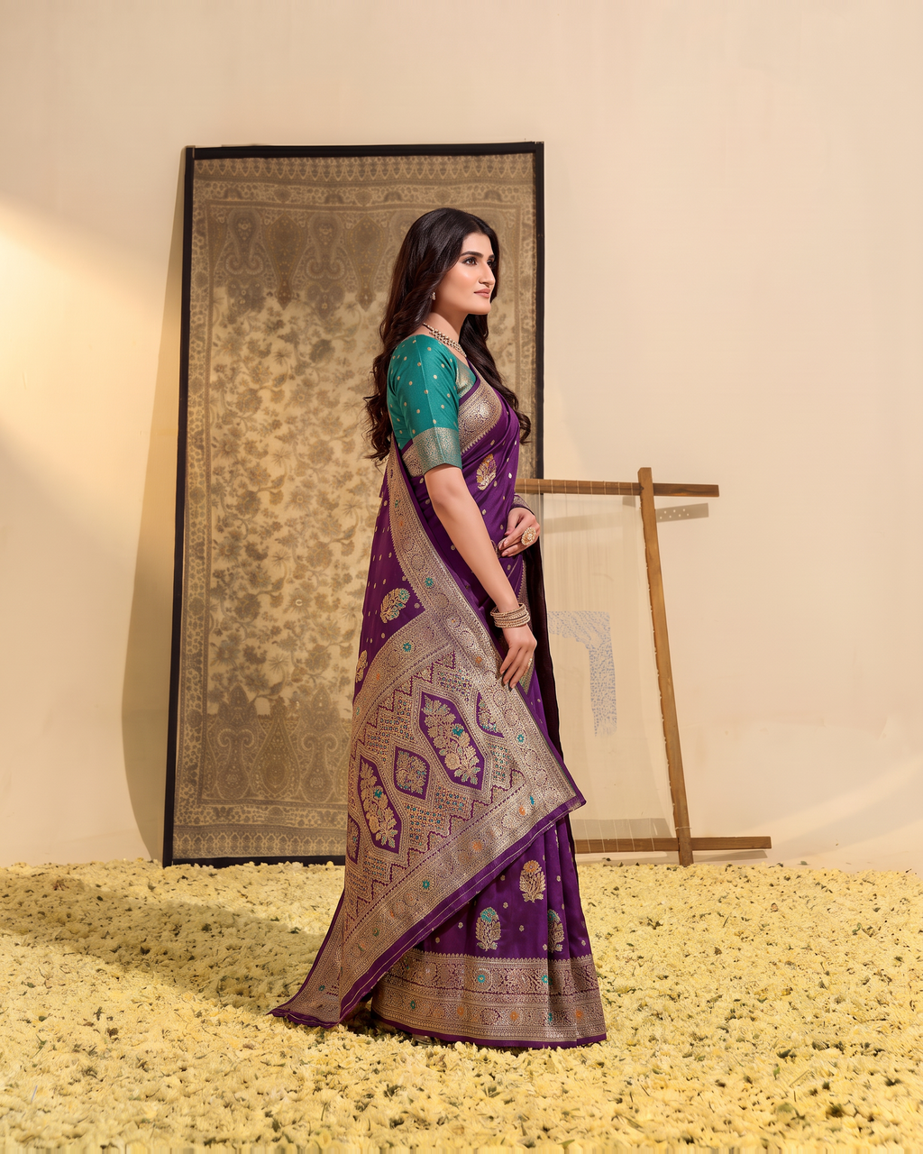 Manasvi Paisley Pallu Zari Silk Saree with Classic Butti - Purple - side