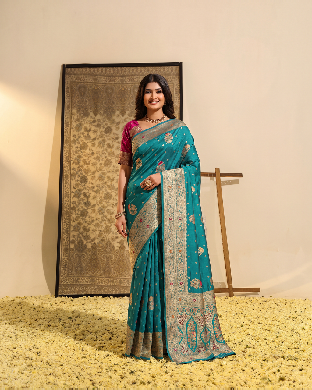 Manasvi Paisley Pallu Zari Silk Saree with Classic Butti - Rama - full saree hero