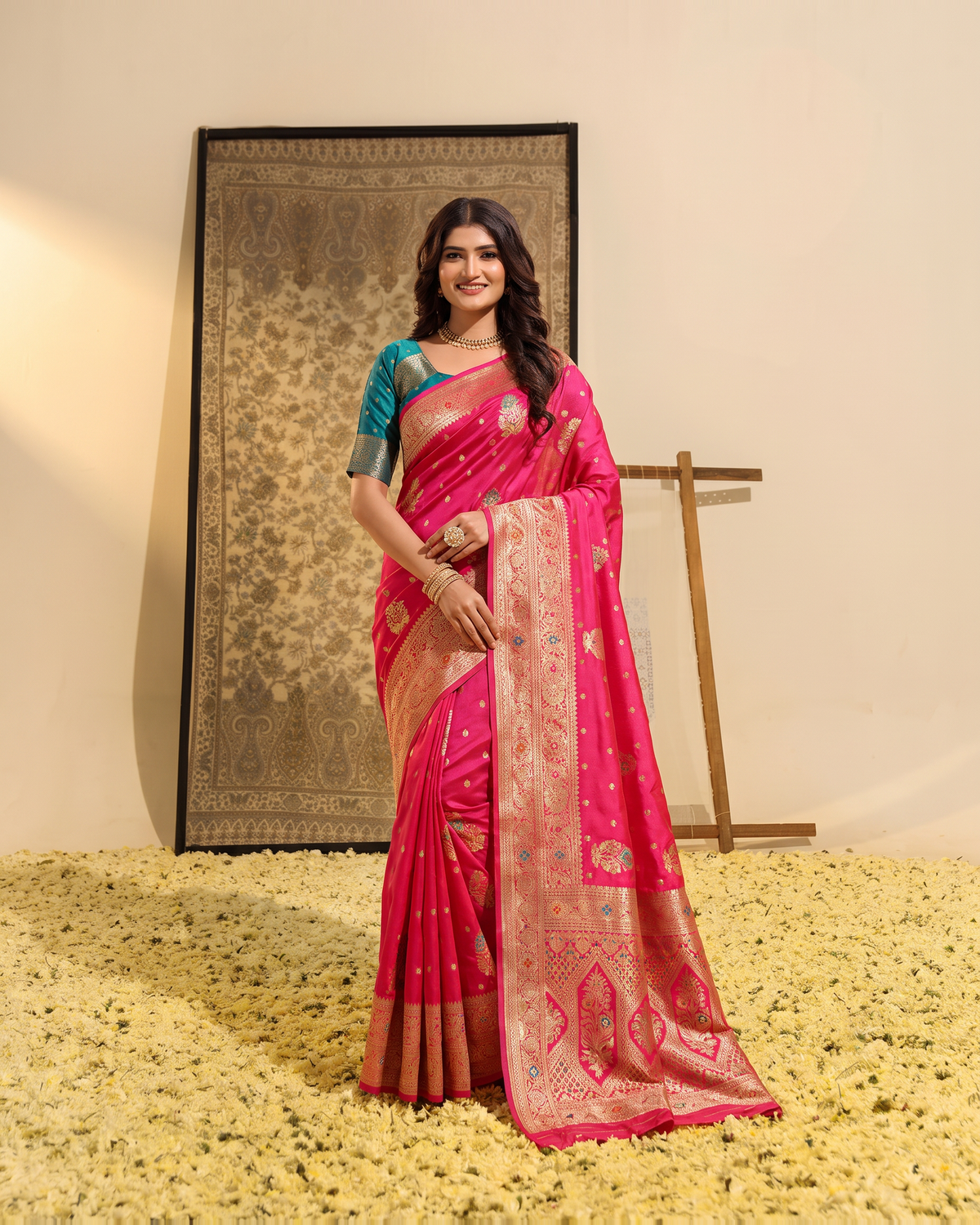 Manasvi Paisley Pallu Zari Silk Saree with Classic Butti - Rani - full saree hero