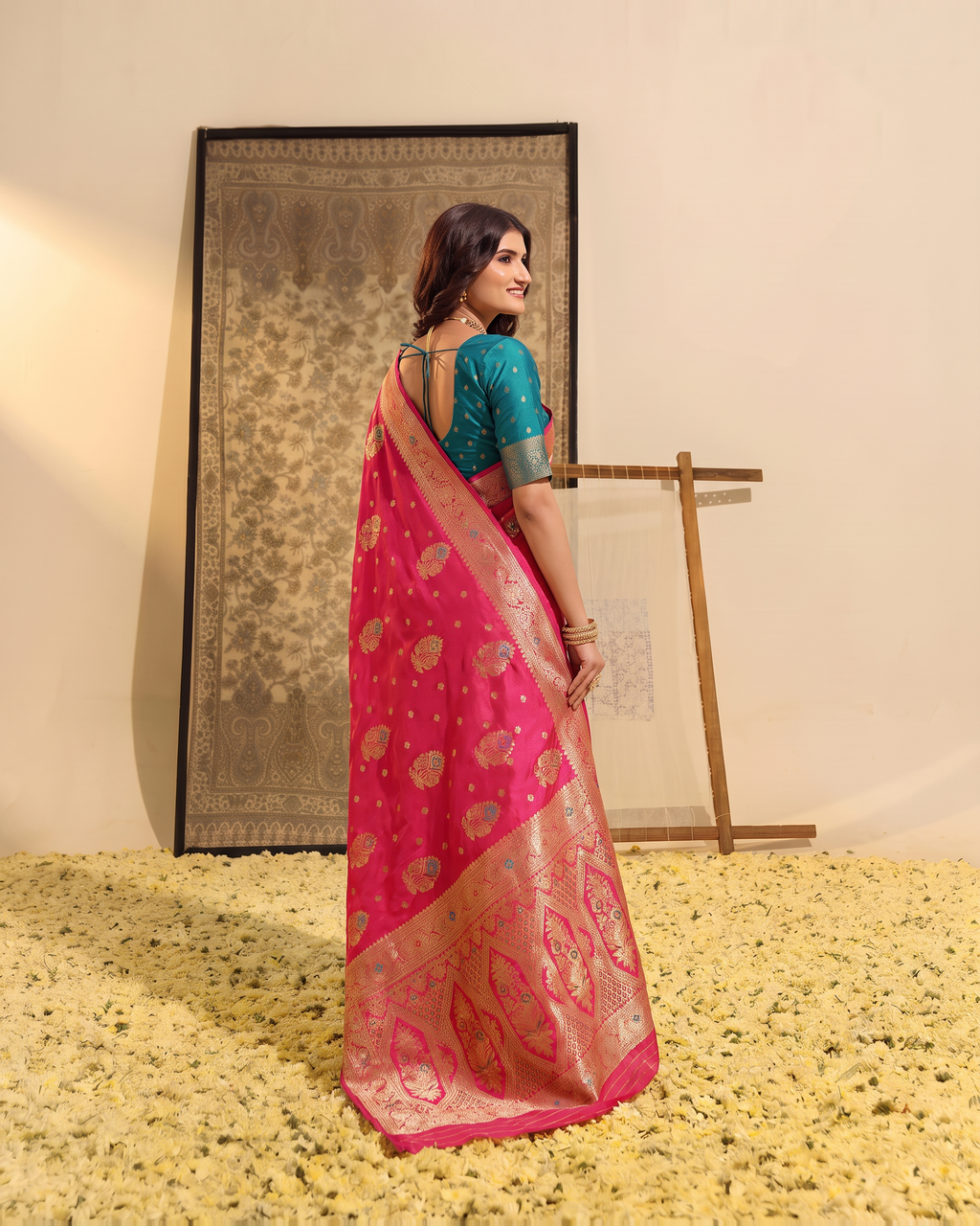 Manasvi Paisley Pallu Zari Silk Saree with Classic Butti - Rani - side