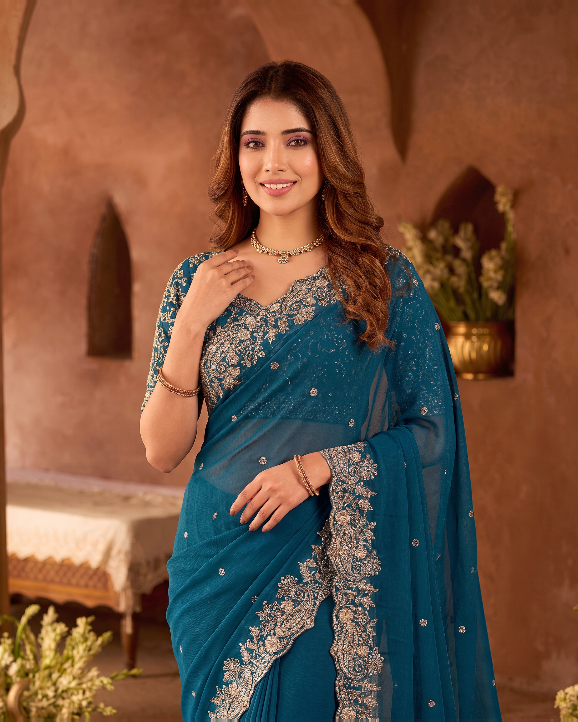 Manya Star Mango Festive Saree with Ornate Pallu - Blue - upper closeup