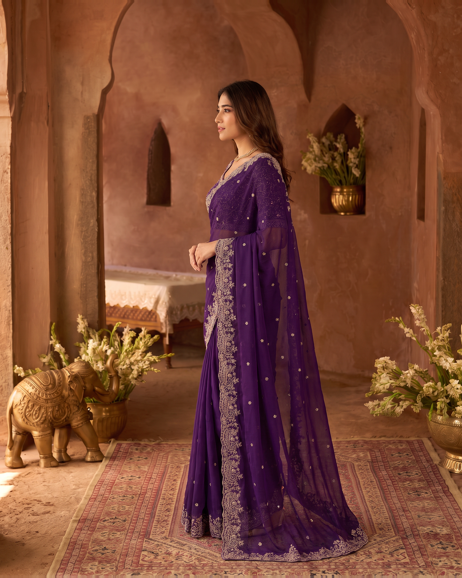 Manya Star Mango Festive Saree with Ornate Pallu - Purple - side
