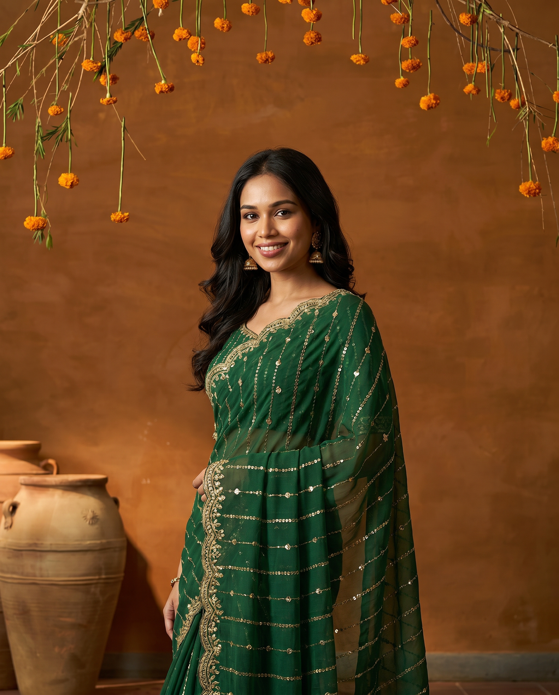 Maroon Embroidered Georgette Saree with Golden Zari Border - output 1 - 02 hero