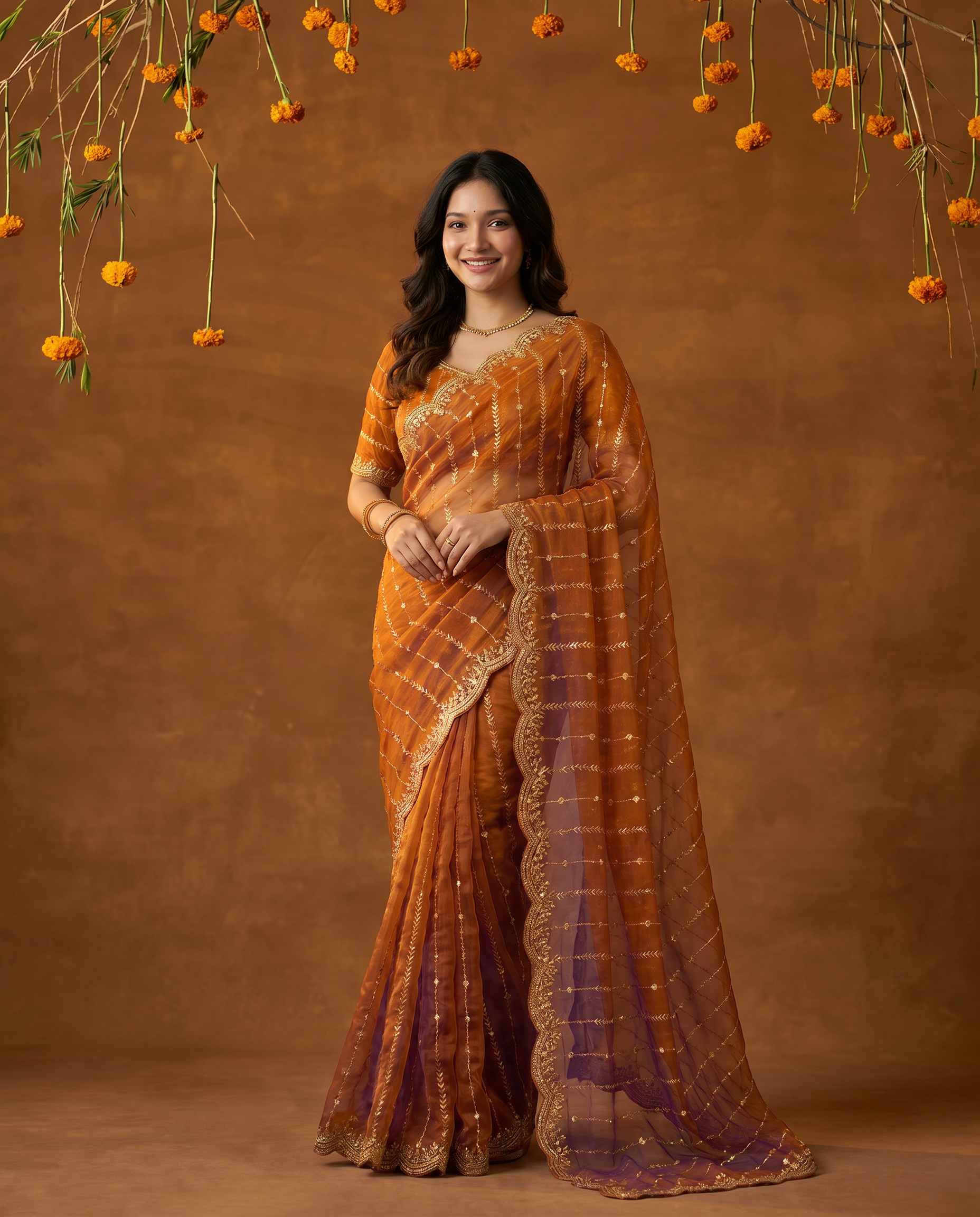 Maroon Embroidered Georgette Saree with Golden Zari Border - output 10 - 02 hero