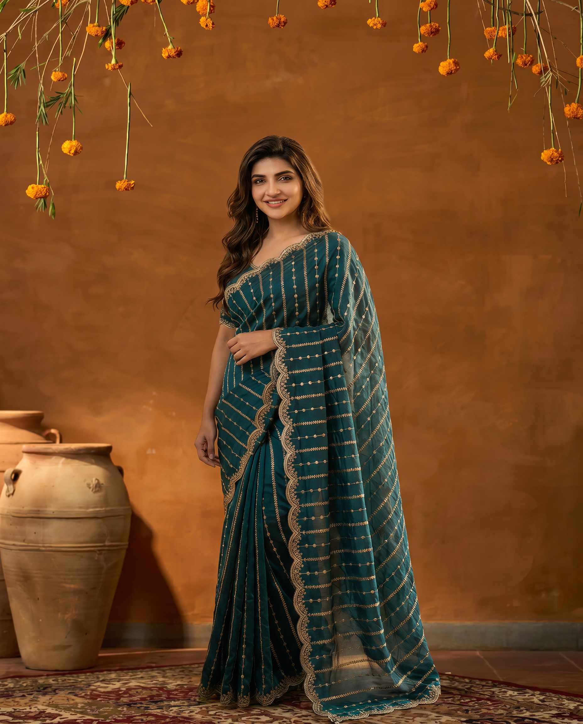 Maroon Embroidered Georgette Saree with Golden Zari Border - output 3 - 02 hero