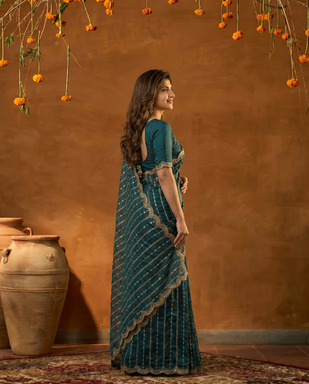 Maroon Embroidered Georgette Saree with Golden Zari Border - output 3 - 03 side