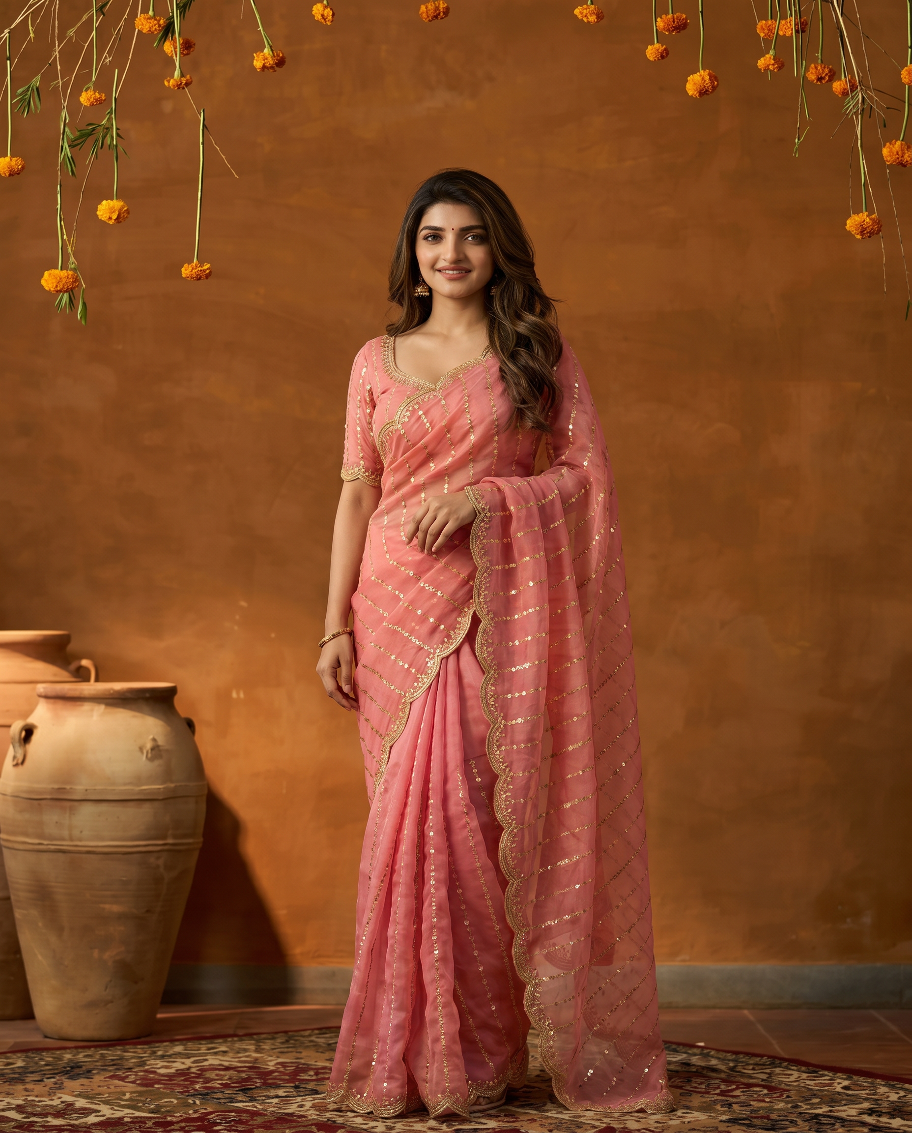 Maroon Embroidered Georgette Saree with Golden Zari Border - output 4 - 02 hero