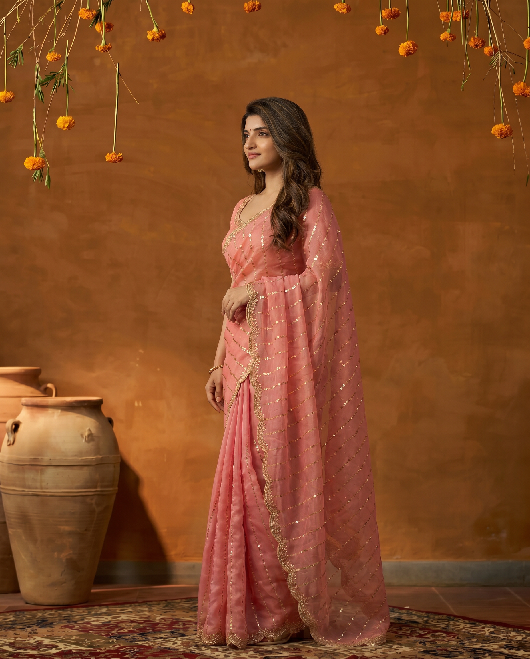 Maroon Embroidered Georgette Saree with Golden Zari Border - output 4 - 03 side