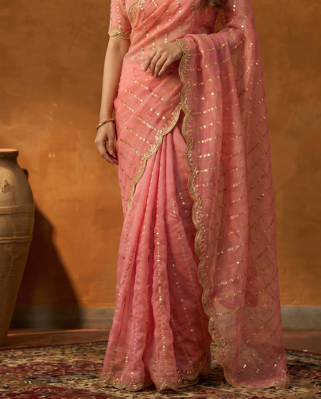 Maroon Embroidered Georgette Saree with Golden Zari Border - output 4 - 05 lower closeup