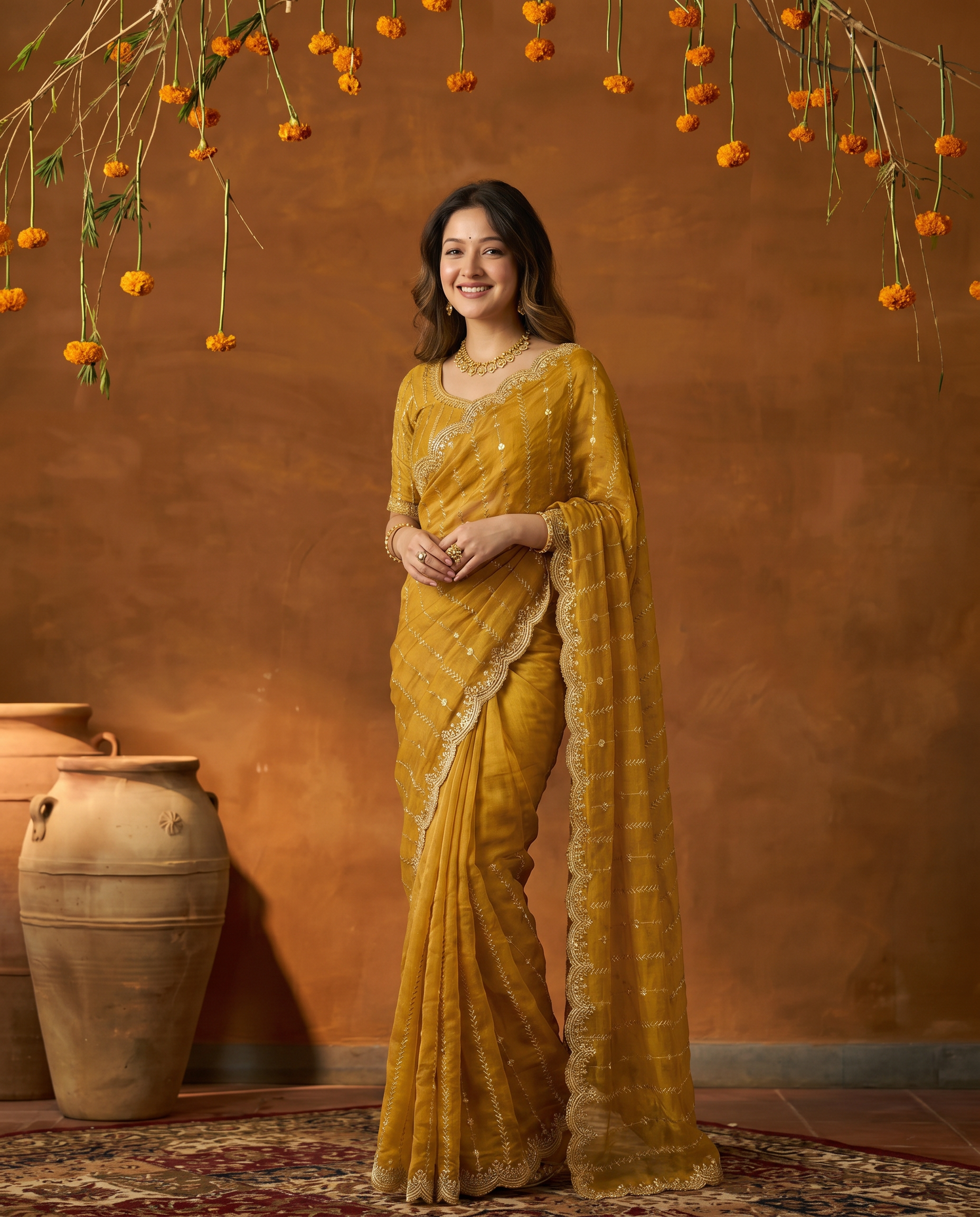 Maroon Embroidered Georgette Saree with Golden Zari Border - output 8 - 02 hero