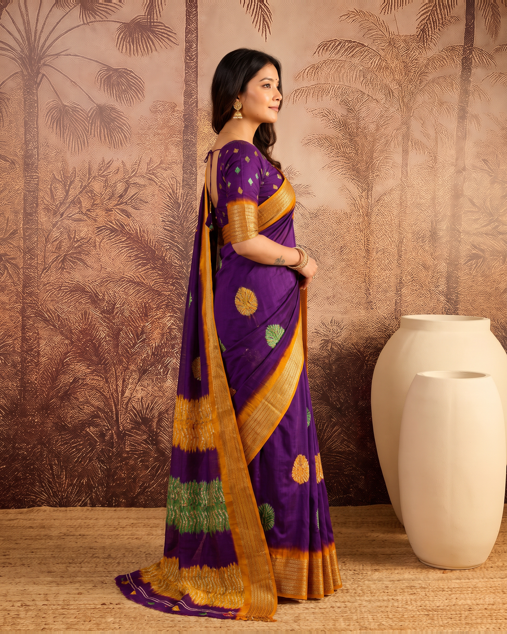 Mira Marshmallow Tone Festive Saree with Soft Contrast Pallu - Purple Orange - side