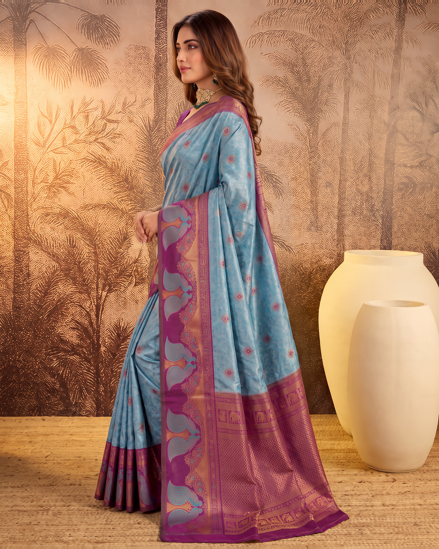 Mishka Colour Rich Festive Saree with Traditional Finish - Blue Wine - side