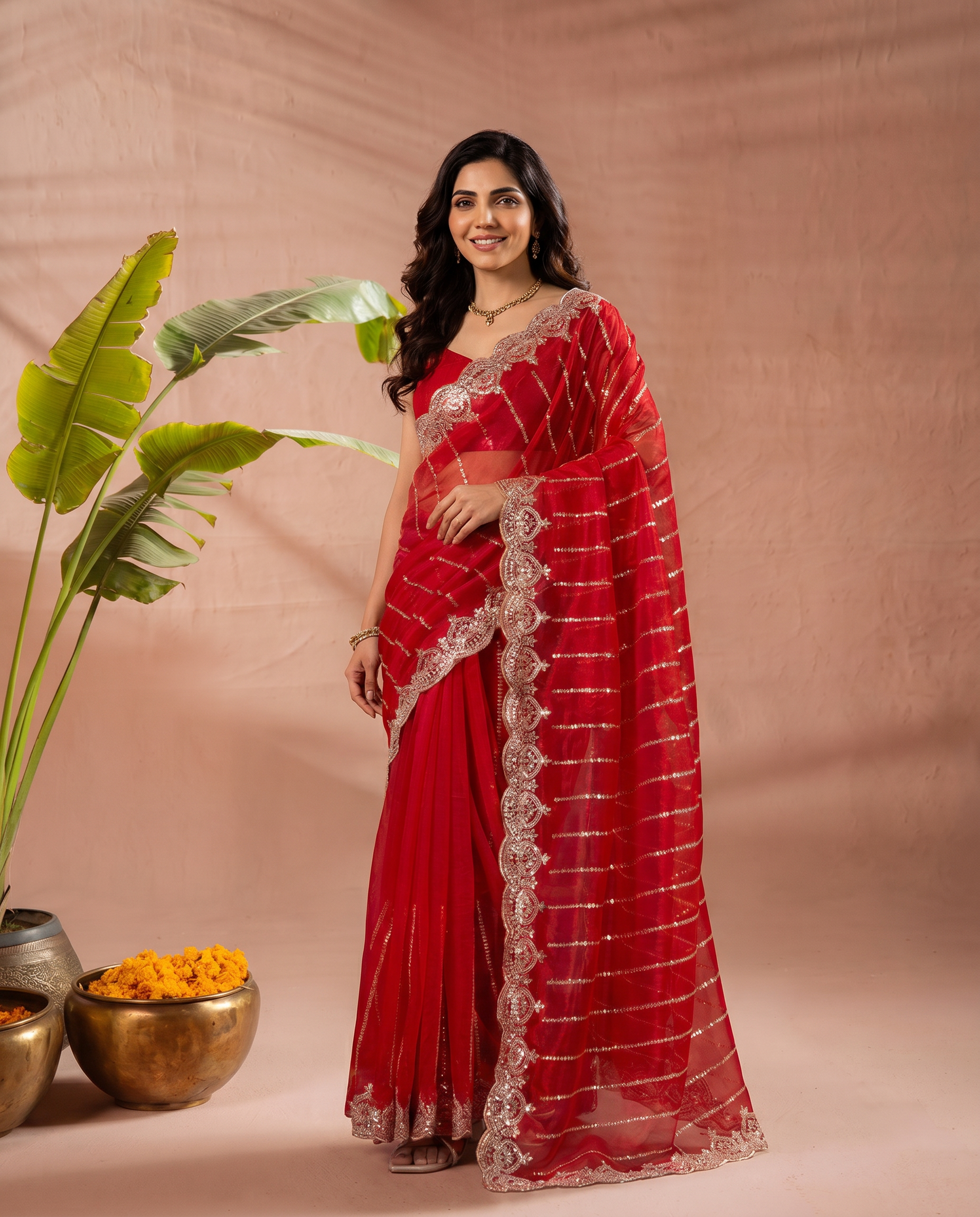 Modern Heritage: Red Net Saree with Black Embroiderd Blouse. - output 0 - 02 hero
