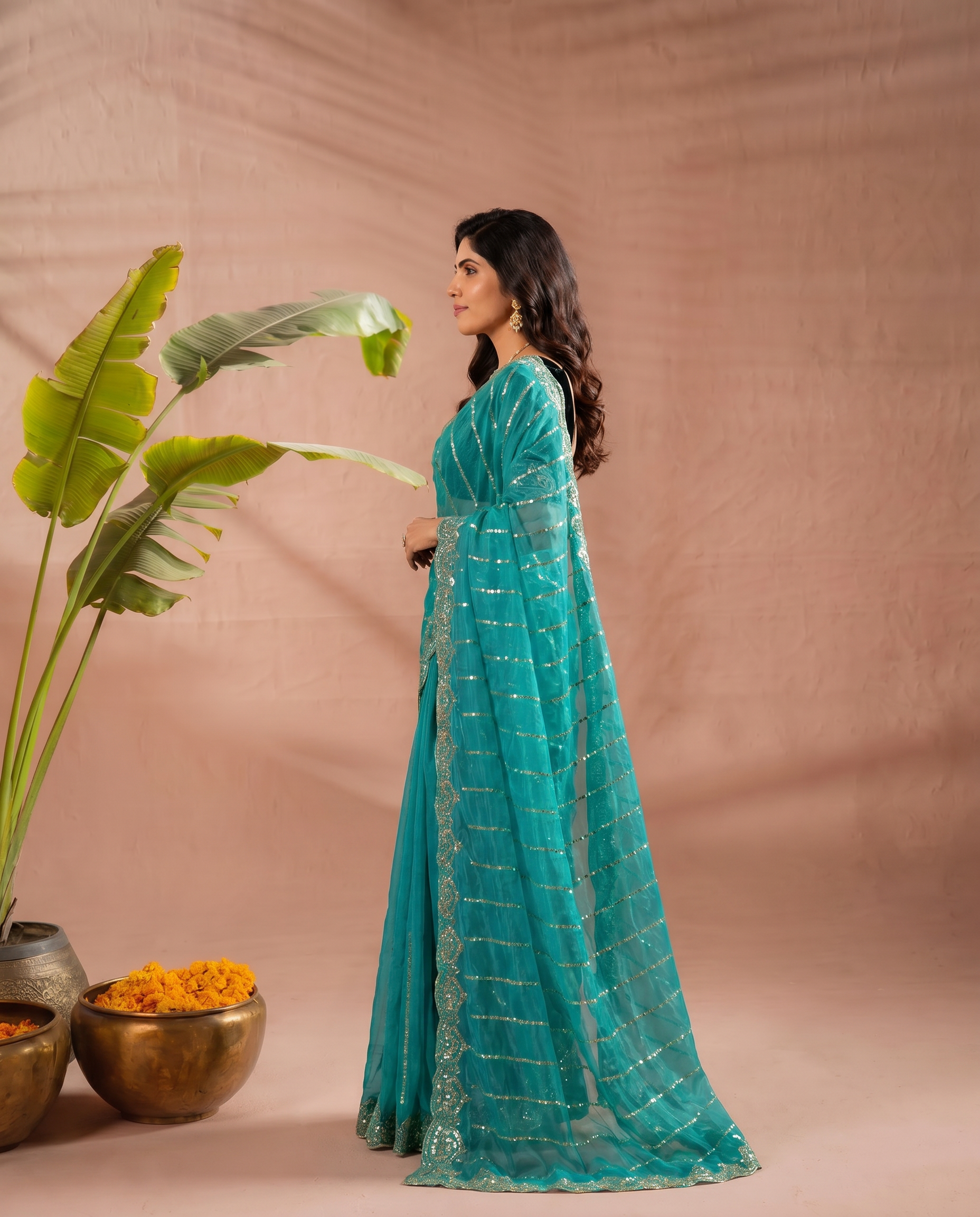 Modern Heritage: Red Net Saree with Black Embroiderd Blouse. - output 1 - 03 side