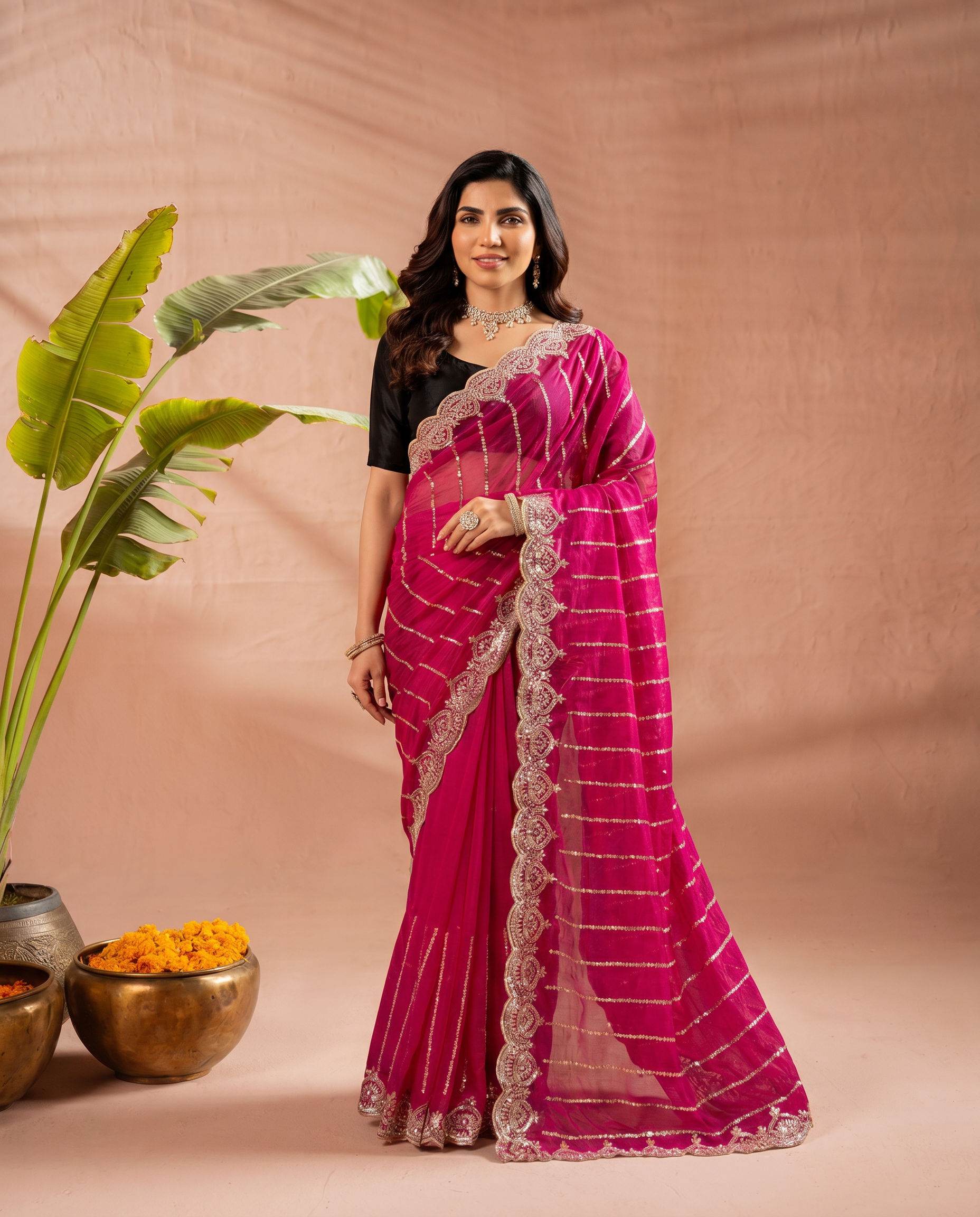 Modern Heritage: Red Net Saree with Black Embroiderd Blouse. - output 2 - 02 hero