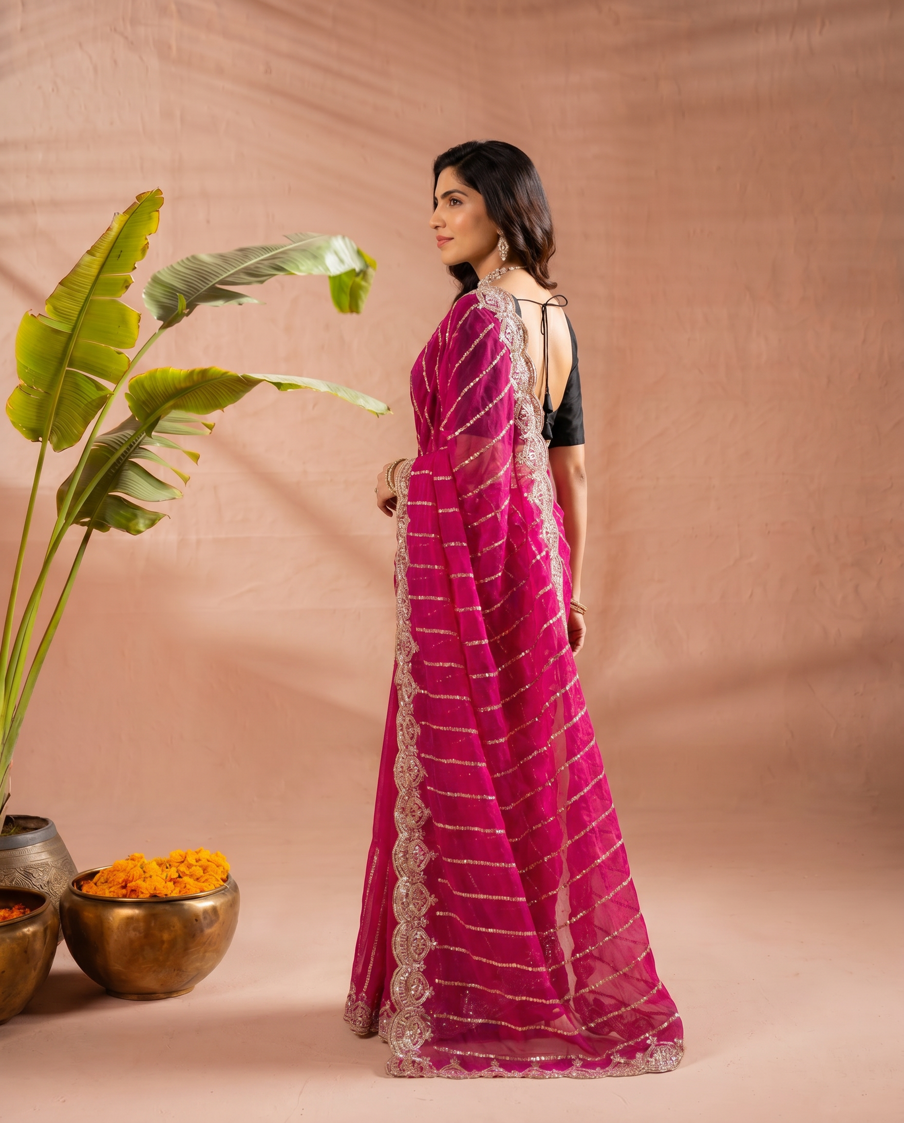 Modern Heritage: Red Net Saree with Black Embroiderd Blouse. - output 2 - 03 side