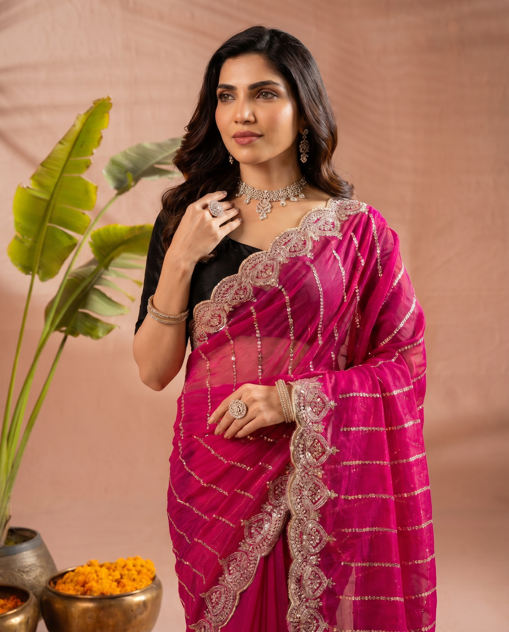 Modern Heritage: Red Net Saree with Black Embroiderd Blouse. - output 2 - 04 upper closeup