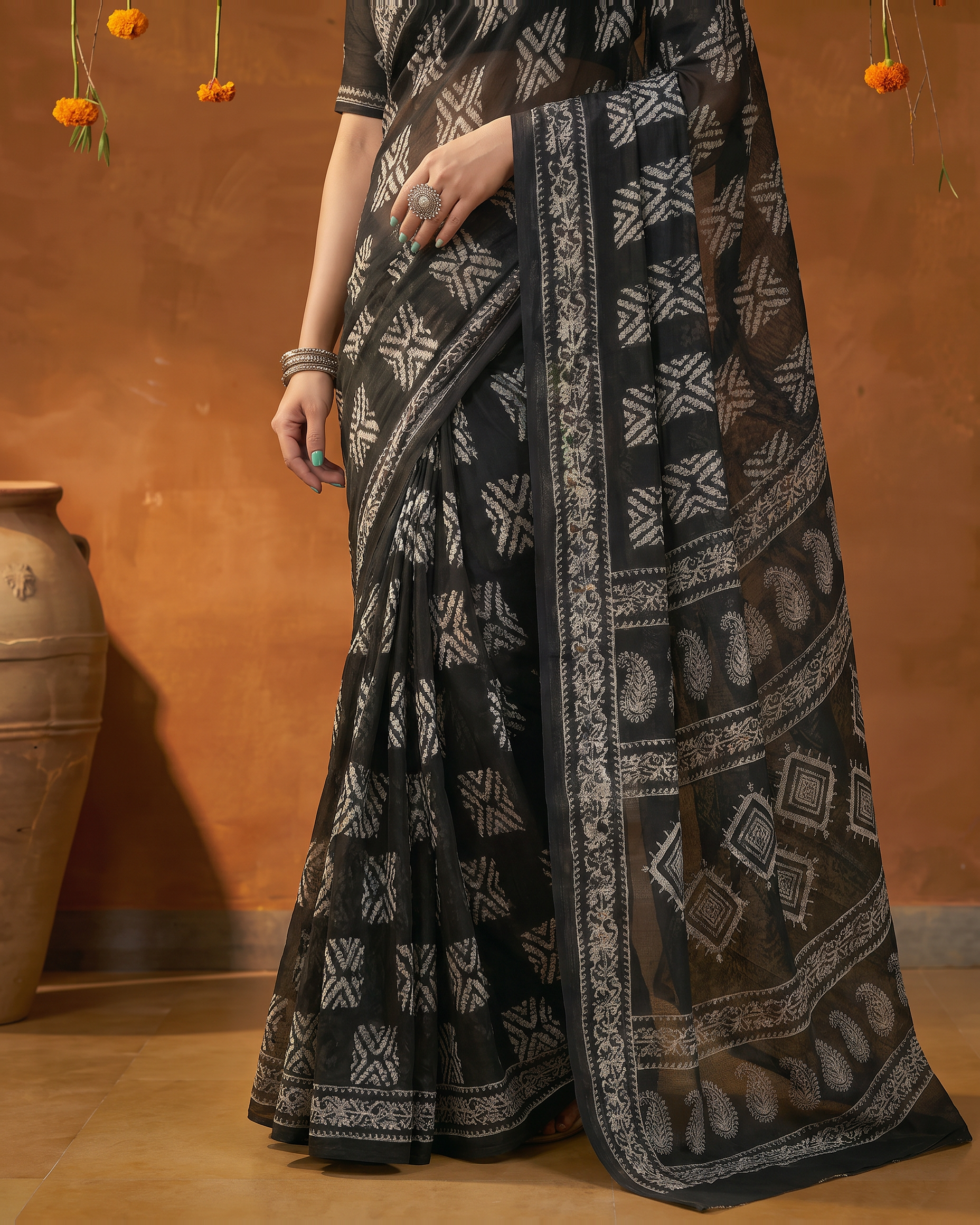 Monochrome Heritage: Highlights the classic black and white color palette. - Black - upper closeup
