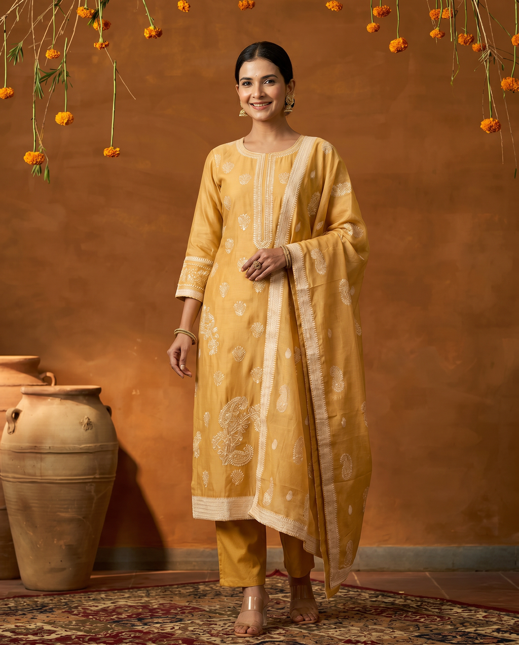 Mustard Embroidered Salwar Suit Set - front