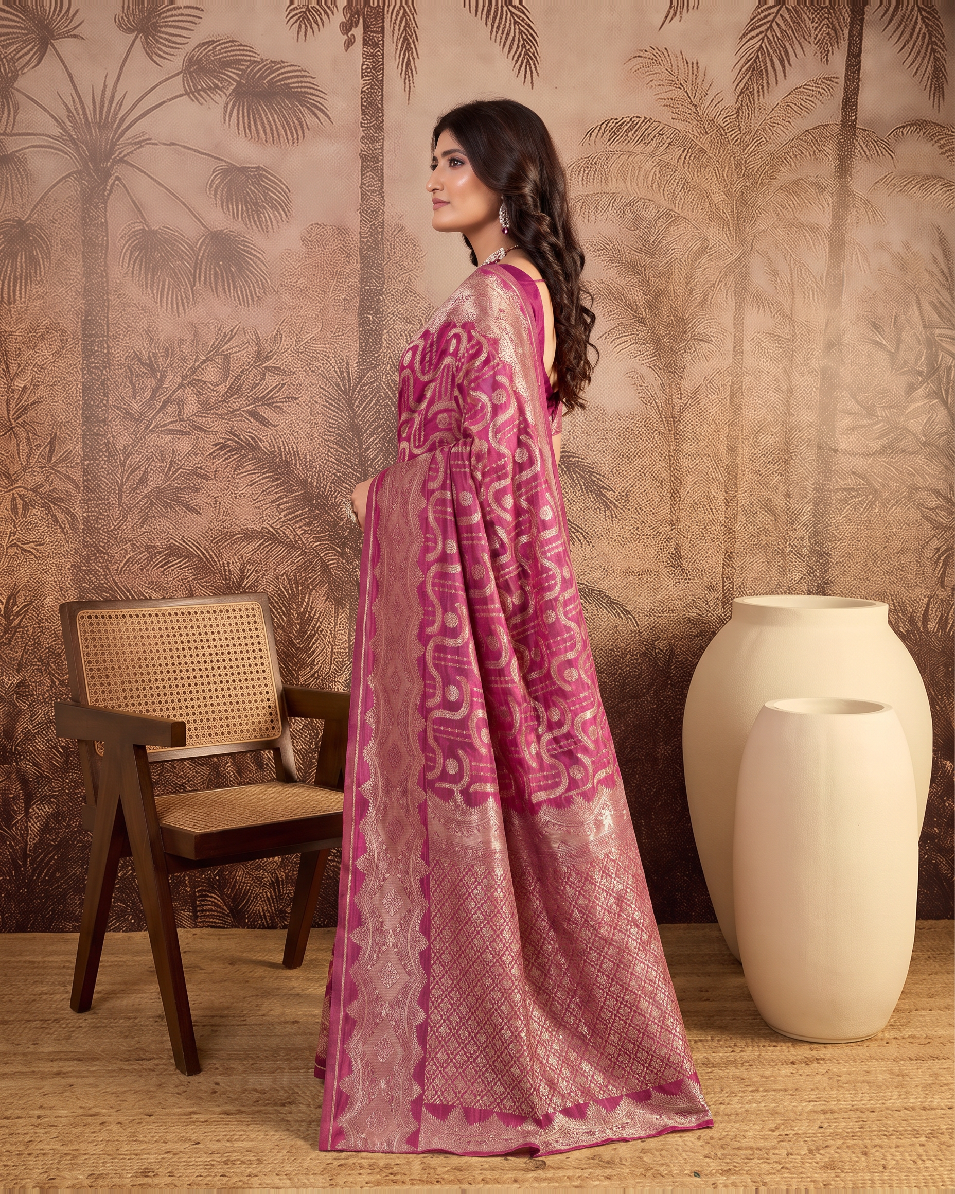 Nandini Dark Zari Border Paithani Silk Saree - New Wine - side drape