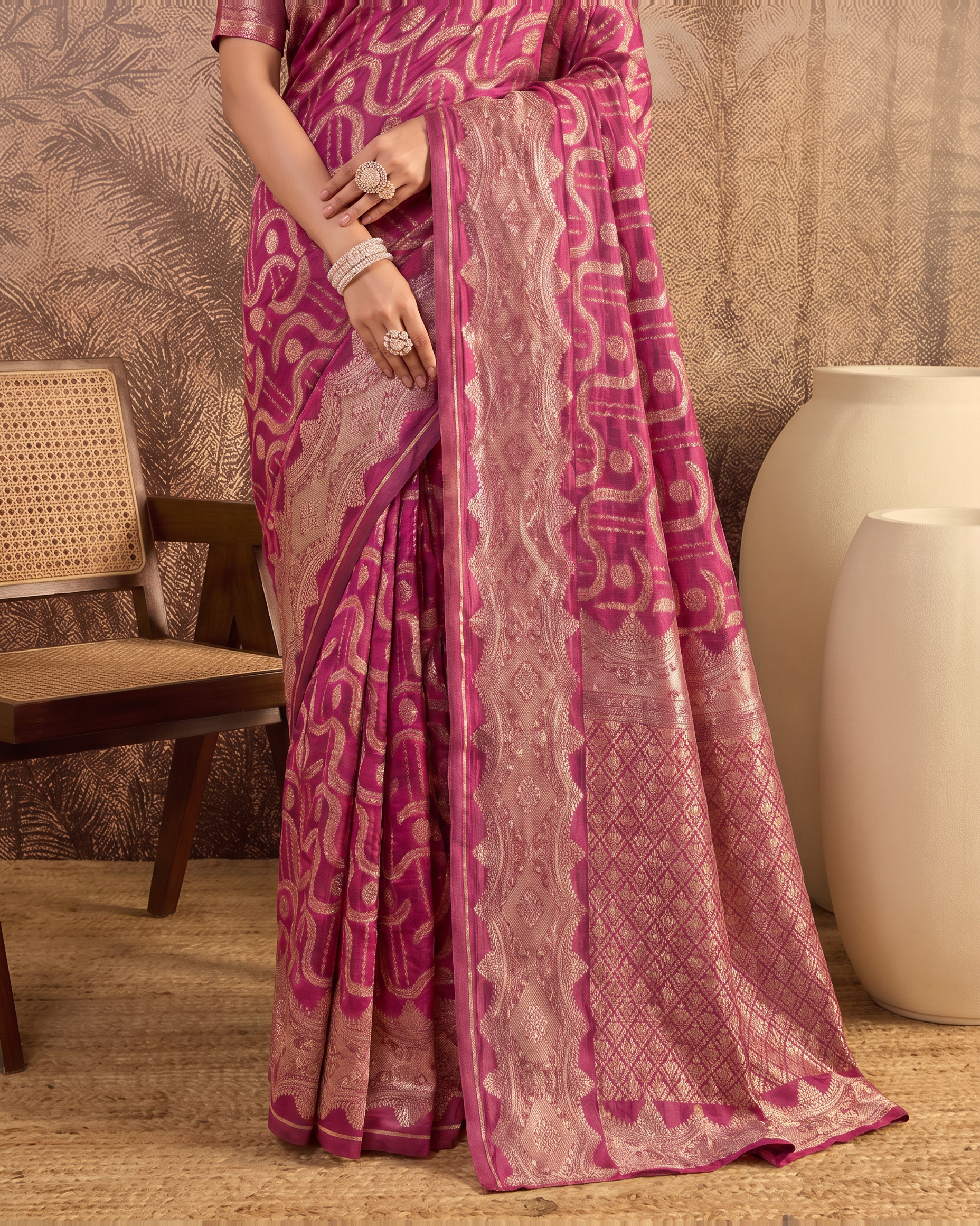 Nandini Dark Zari Border Paithani Silk Saree - New Wine - lower border closeup