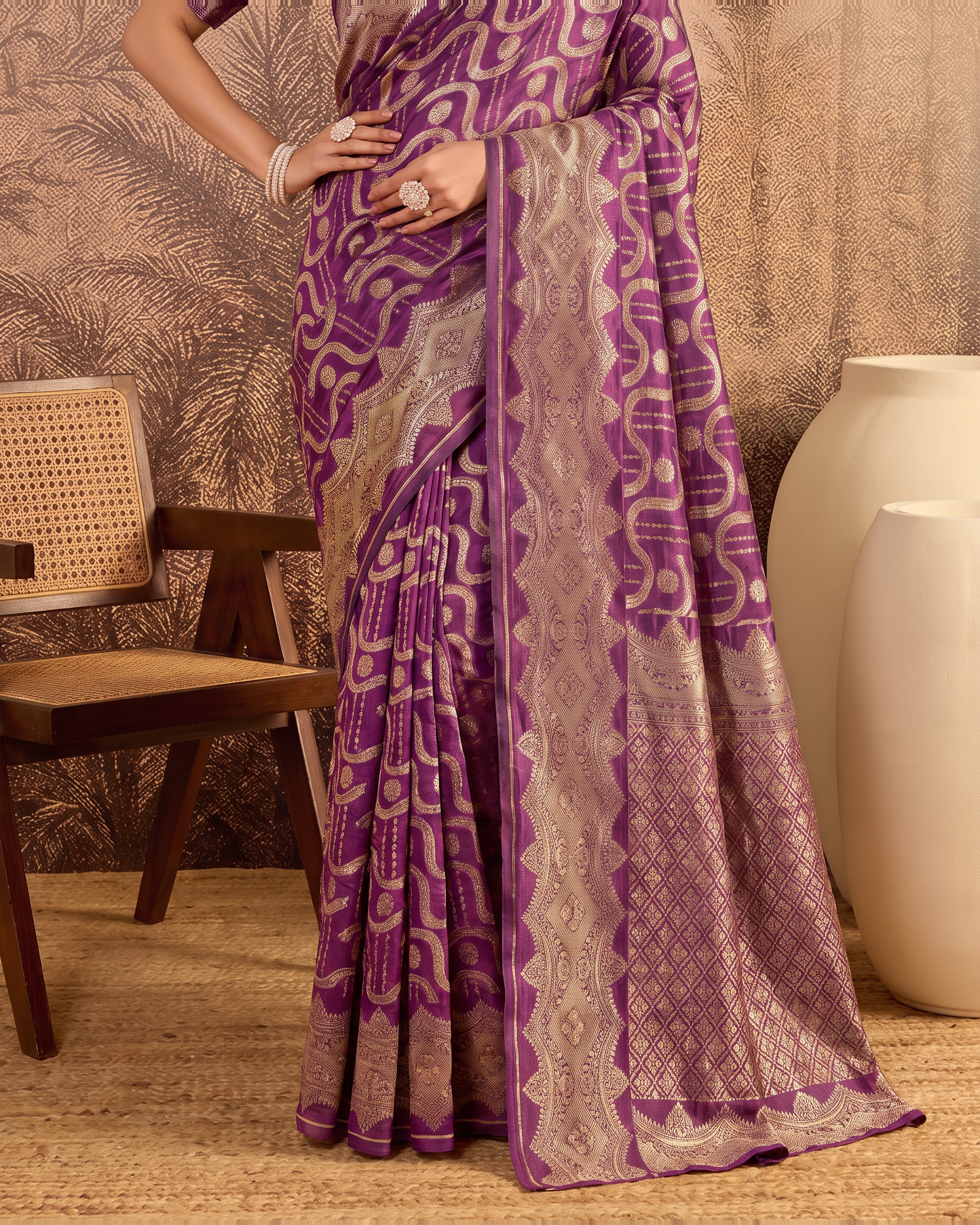 Nandini Dark Zari Border Paithani Silk Saree - Purple - lower border closeup