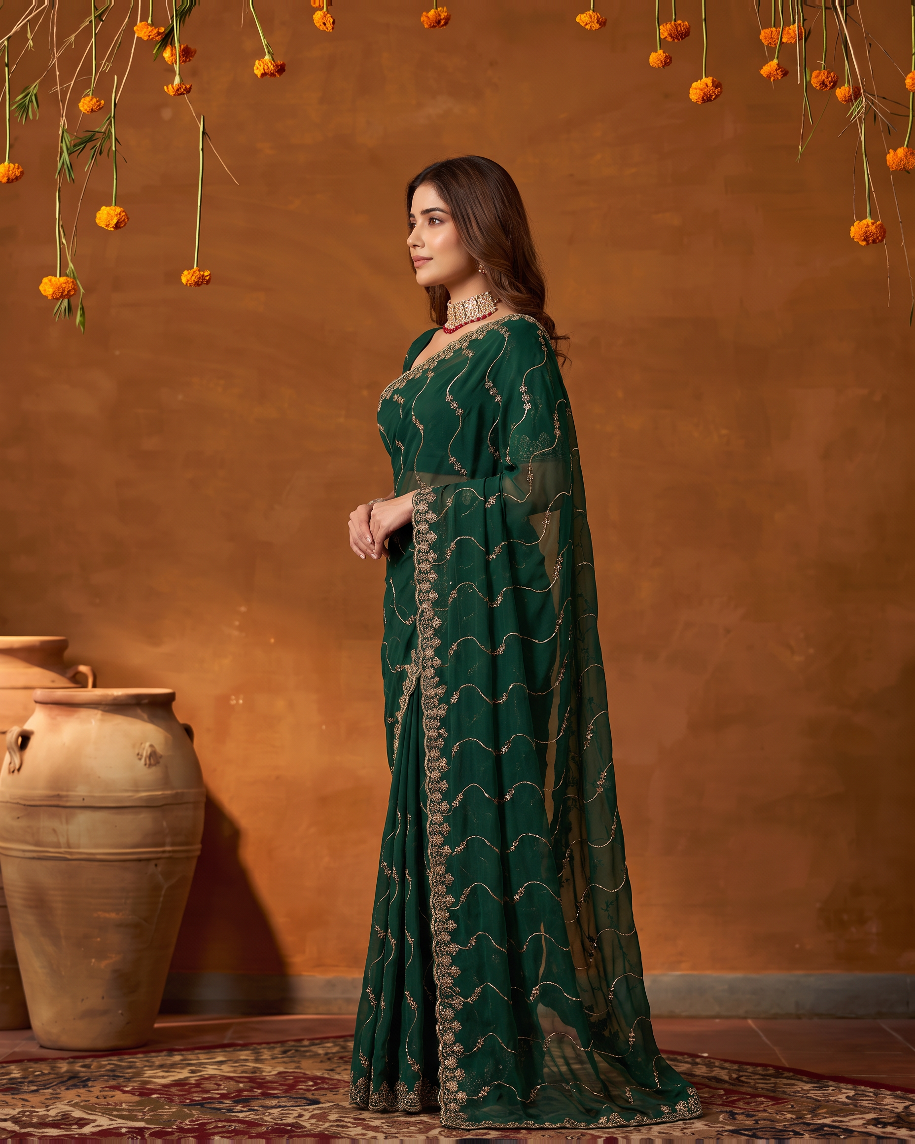 Navya Star Leheriya Festive Saree with Flowing Pallu - Green - side
